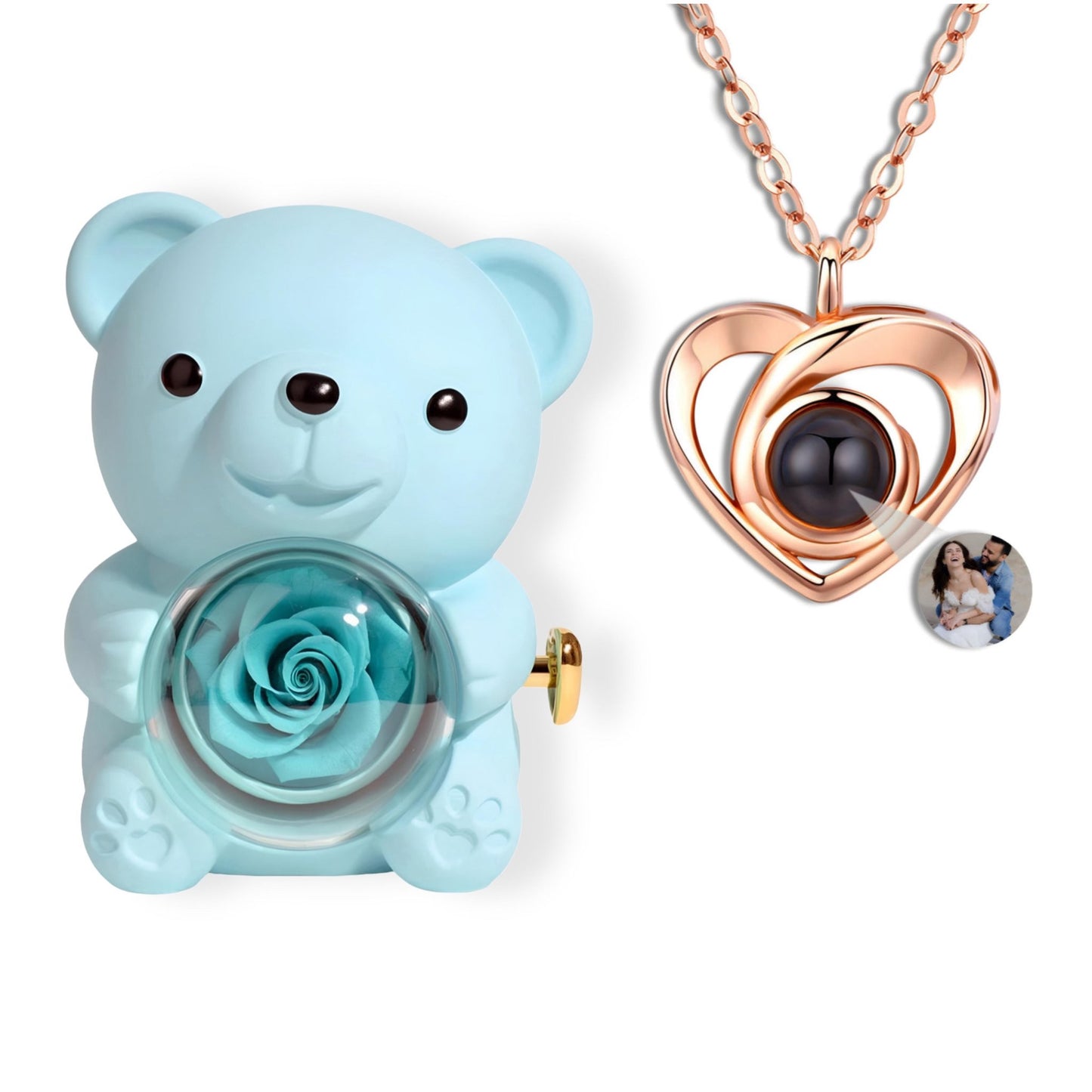 HORUS ORSO ROSA ETERNA™ | Collana Cuore con Microfoto - Azzurra / Oro Rosa 18K