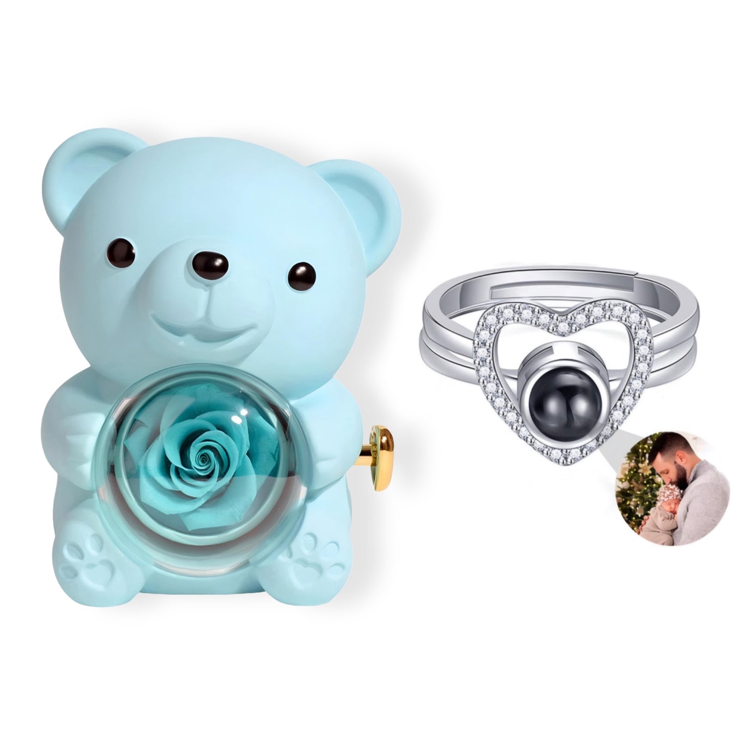HORUS ORSO ROSA ETERNA™ | Anello cuore zirconato con Microfoto - Azzurra