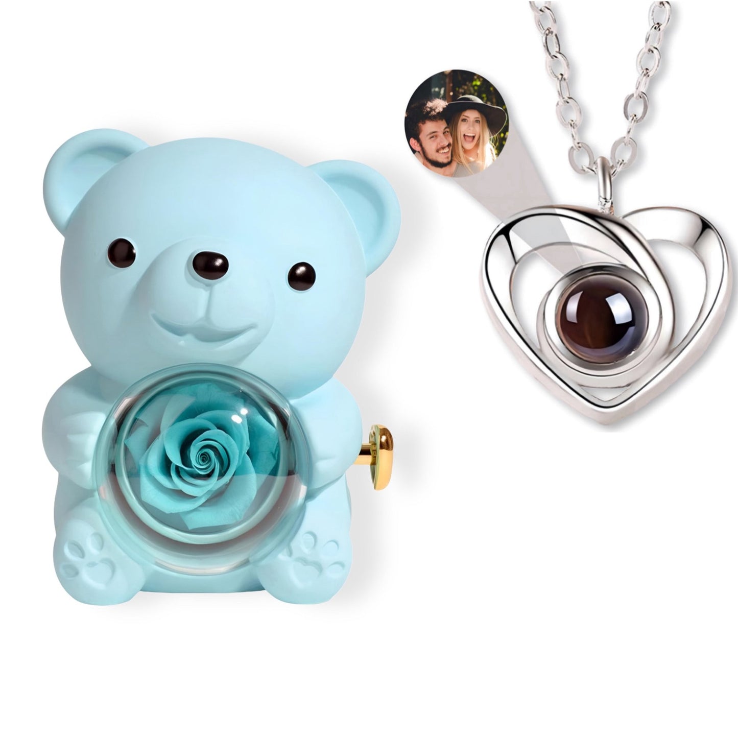 HORUS ORSO ROSA ETERNA™ | Collana Cuore con Microfoto - Azzurra / Argento 925