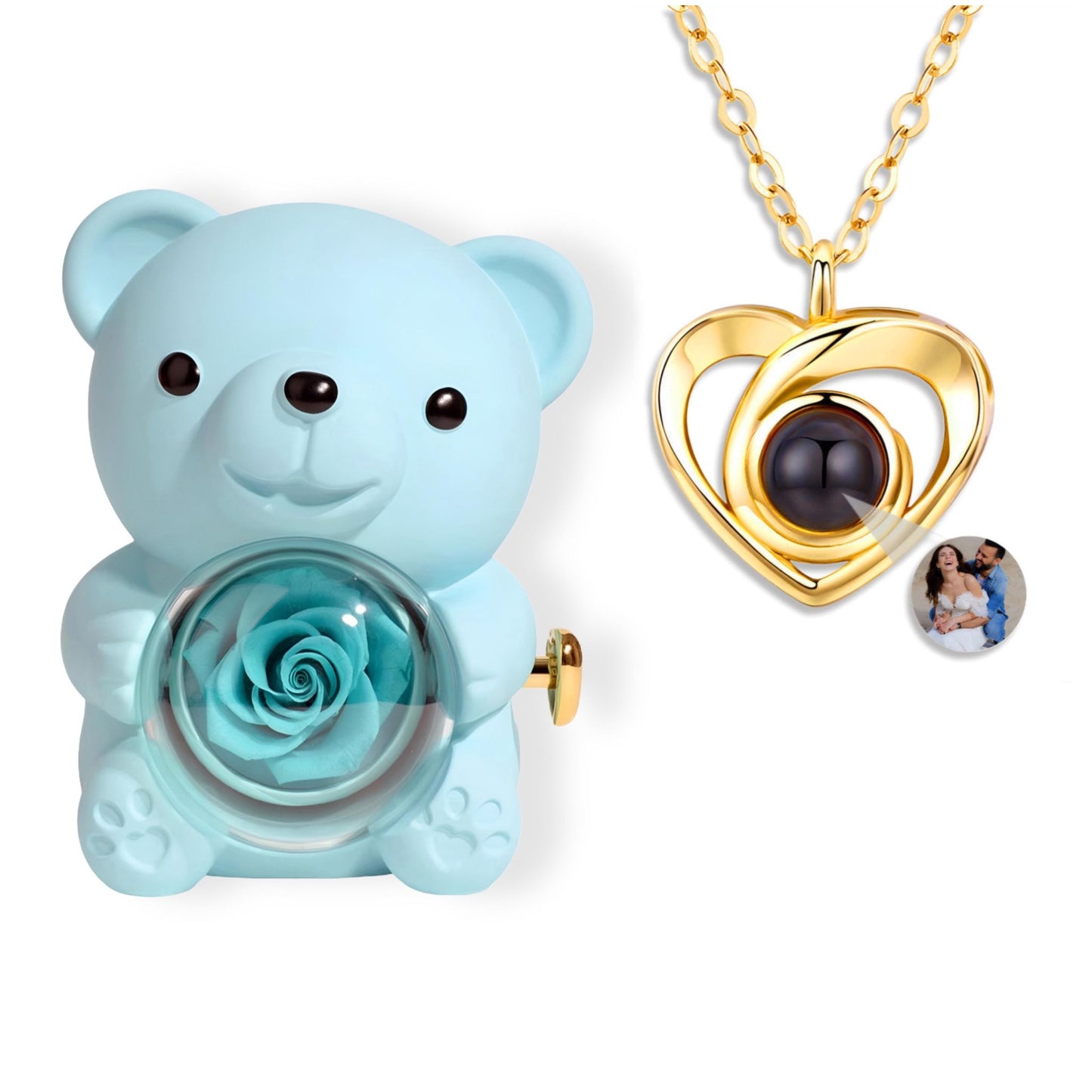 HORUS ORSO ROSA ETERNA™ | Collana Cuore con Microfoto - Azzurra / Oro 18K