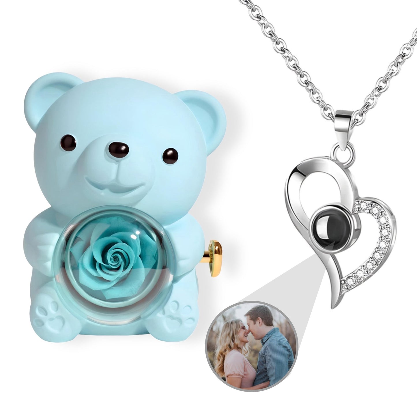 HORUS ORSO ROSA ETERNA™ | Collana Cuore Zirconato con Microfoto - Azzurra / Argento 925