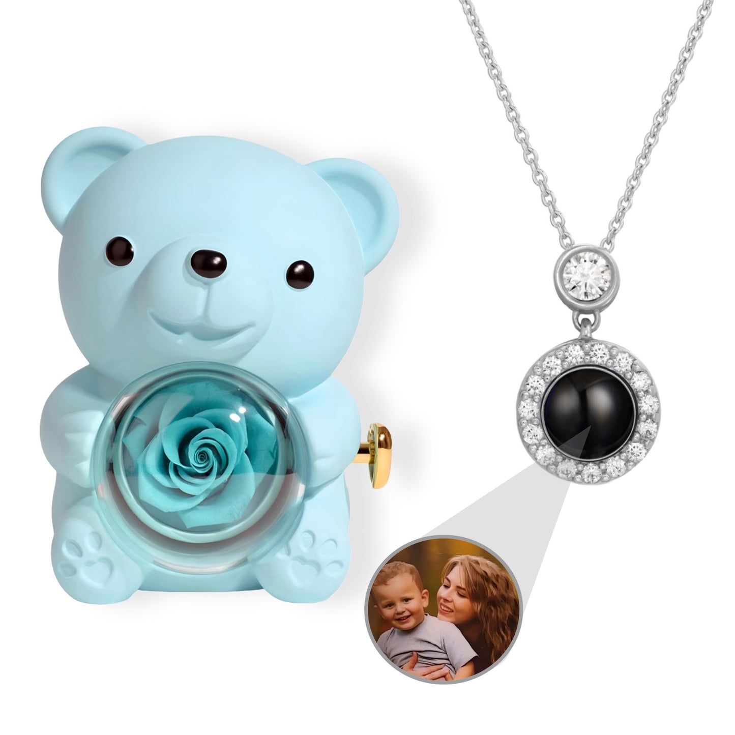 HORUS ORSO ROSA ETERNA™ | Collana occhio zirconato con Microfoto - Azzurra / Argento 925
