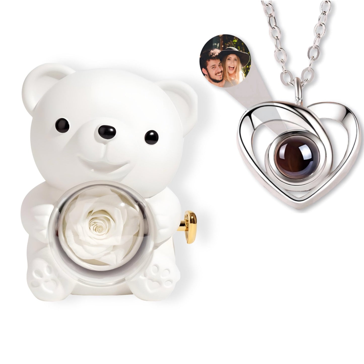 HORUS ORSO ROSA ETERNA™ | Collana Cuore con Microfoto - Bianco / Argento 925