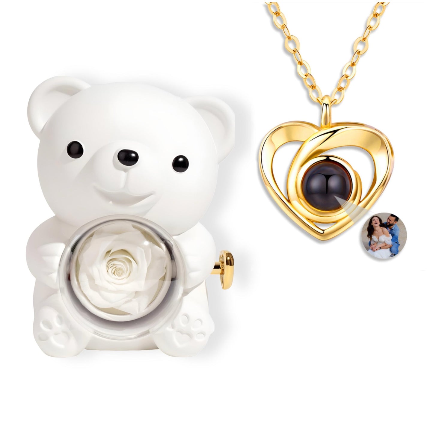 HORUS ORSO ROSA ETERNA™ | Collana Cuore con Microfoto - Bianco / Oro 18K