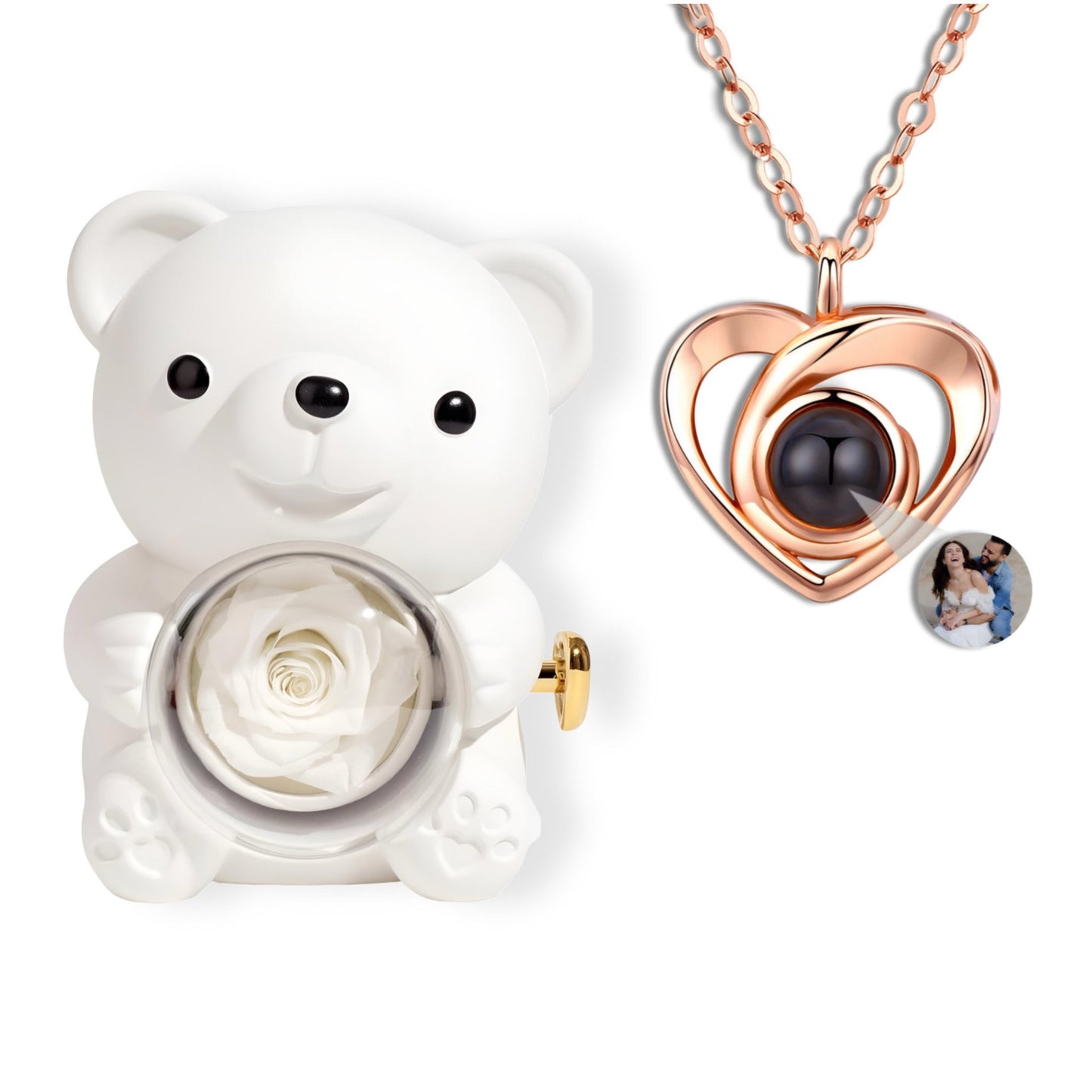HORUS ORSO ROSA ETERNA™ | Collana Cuore con Microfoto - Bianco / Oro Rosa 18K