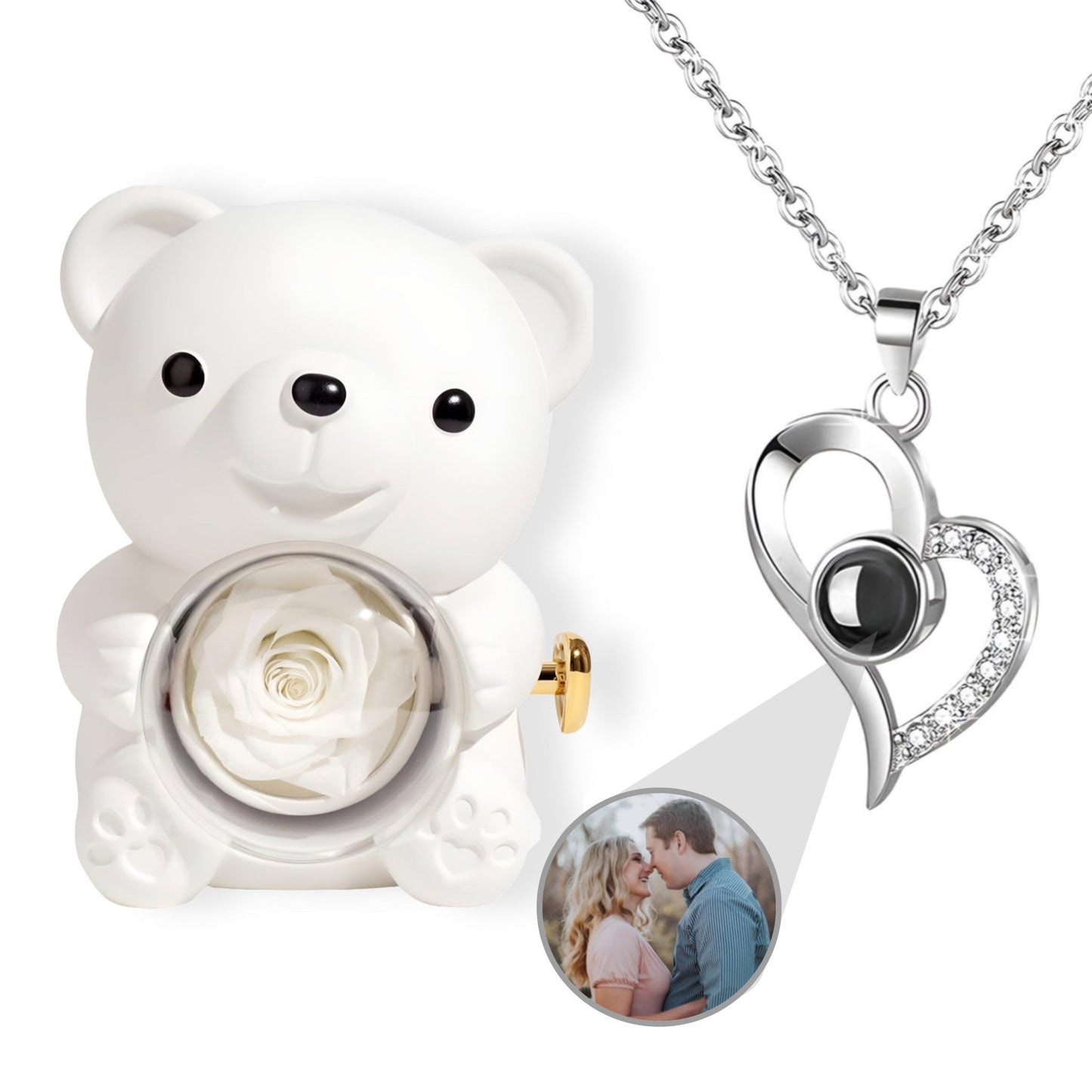 HORUS ORSO ROSA ETERNA™ | Collana Cuore Zirconato con Microfoto - Bianco / Argento 925