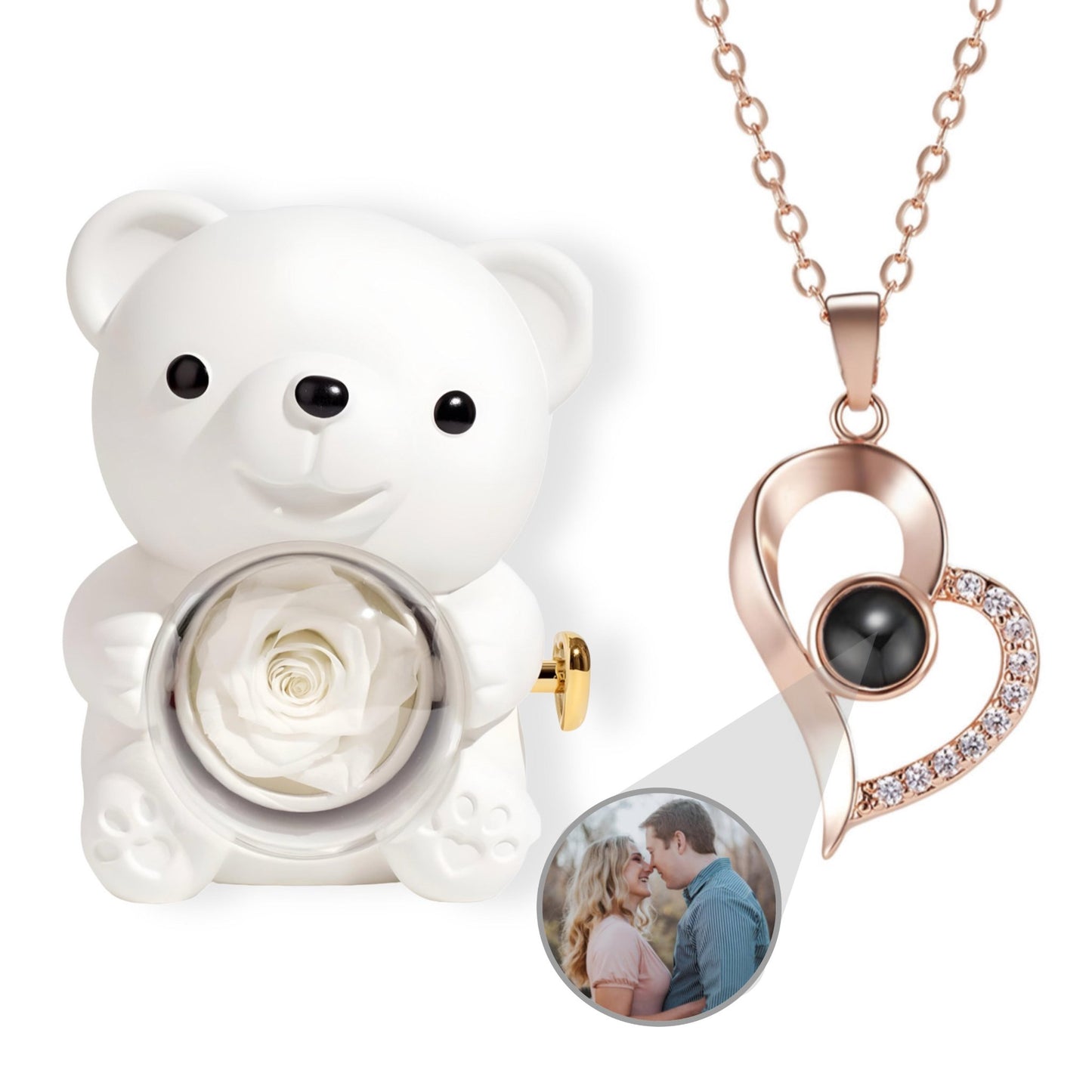 HORUS ORSO ROSA ETERNA™ | Collana Cuore Zirconato con Microfoto - Bianco / Oro Rosa 18K