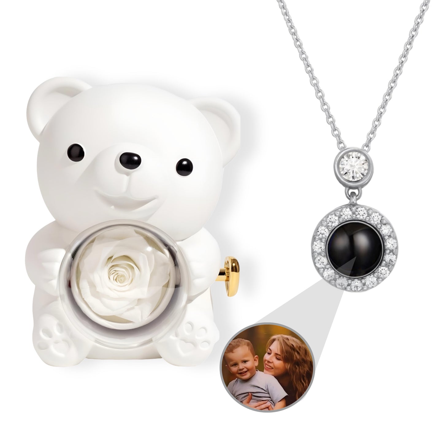 HORUS ORSO ROSA ETERNA™ | Collana occhio zirconato con Microfoto - Bianco / Argento 925