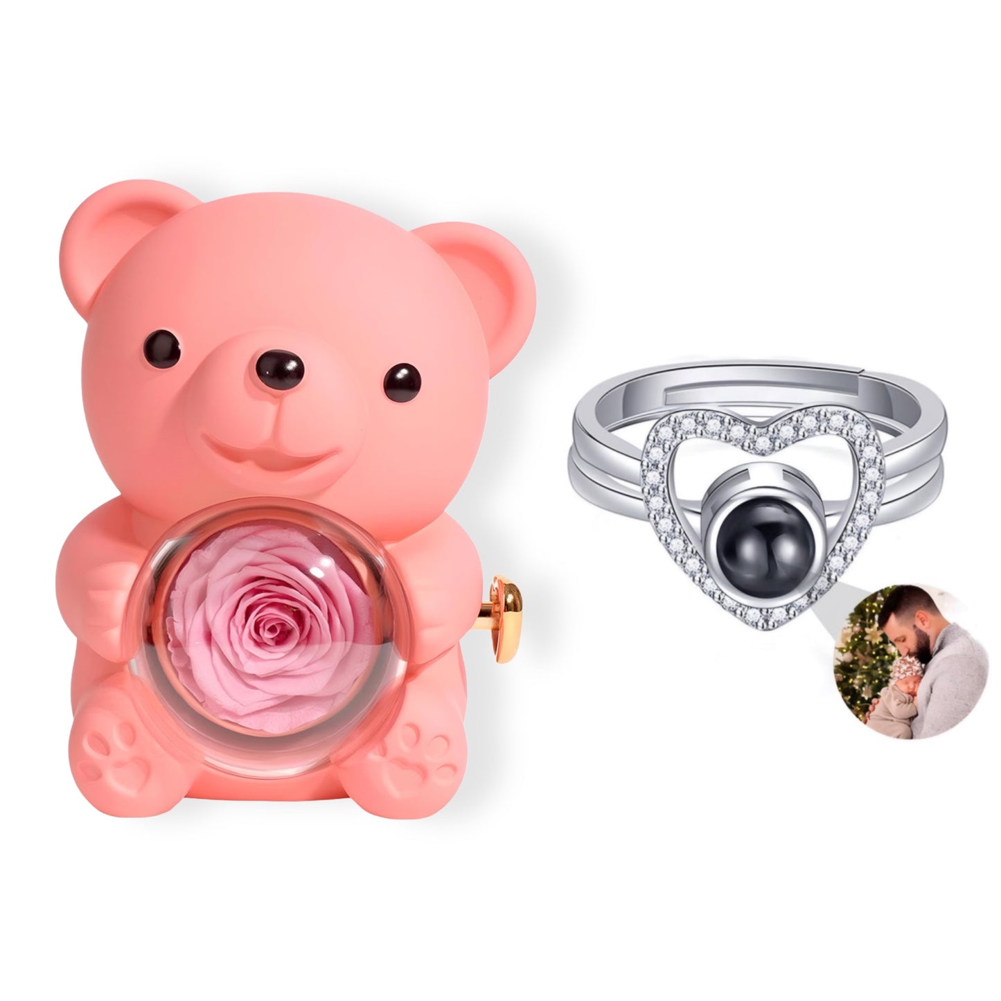 HORUS ORSO ROSA ETERNA™ | Anello cuore zirconato con Microfoto - Rosa
