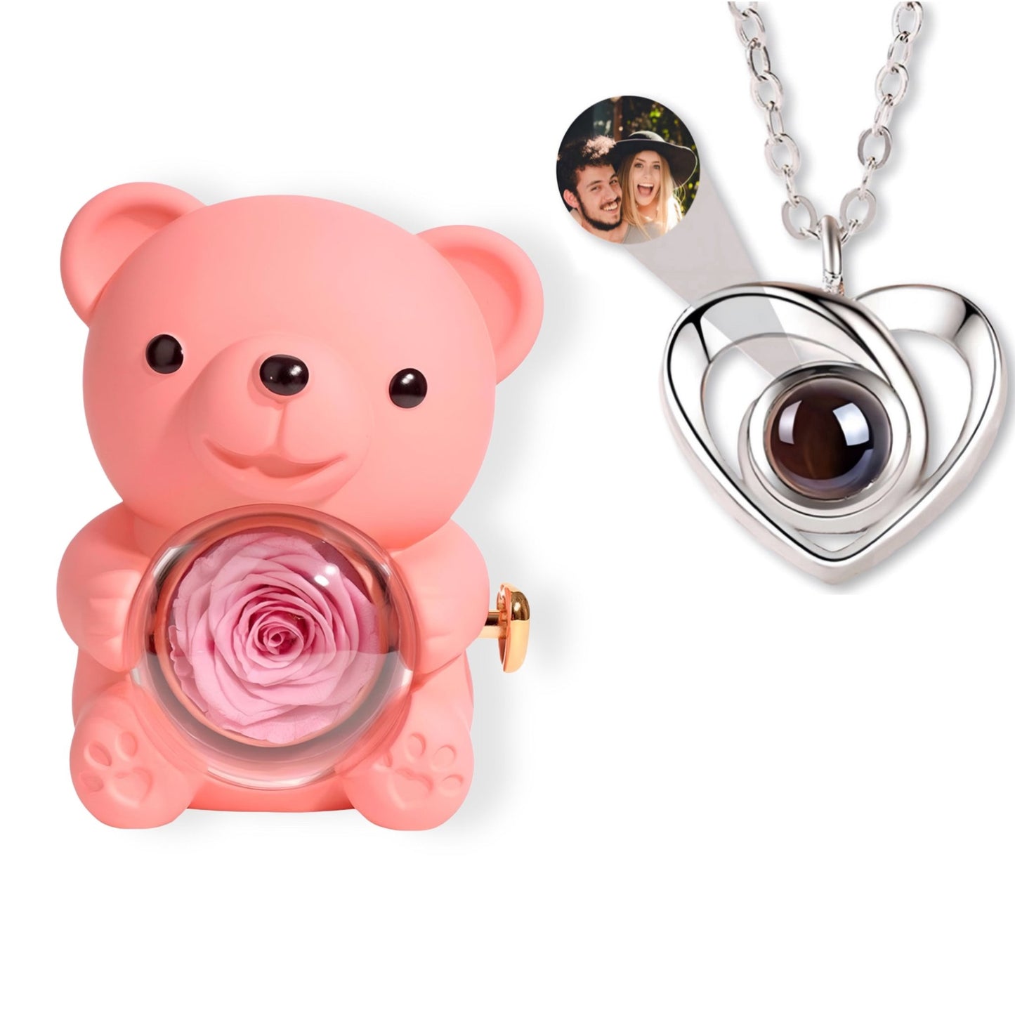 HORUS ORSO ROSA ETERNA™ | Collana Cuore con Microfoto - Rosa / Argento 925