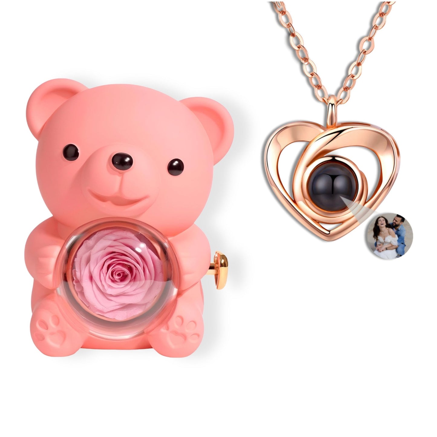 HORUS ORSO ROSA ETERNA™ | Collana Cuore con Microfoto - Rosa / Oro Rosa 18K