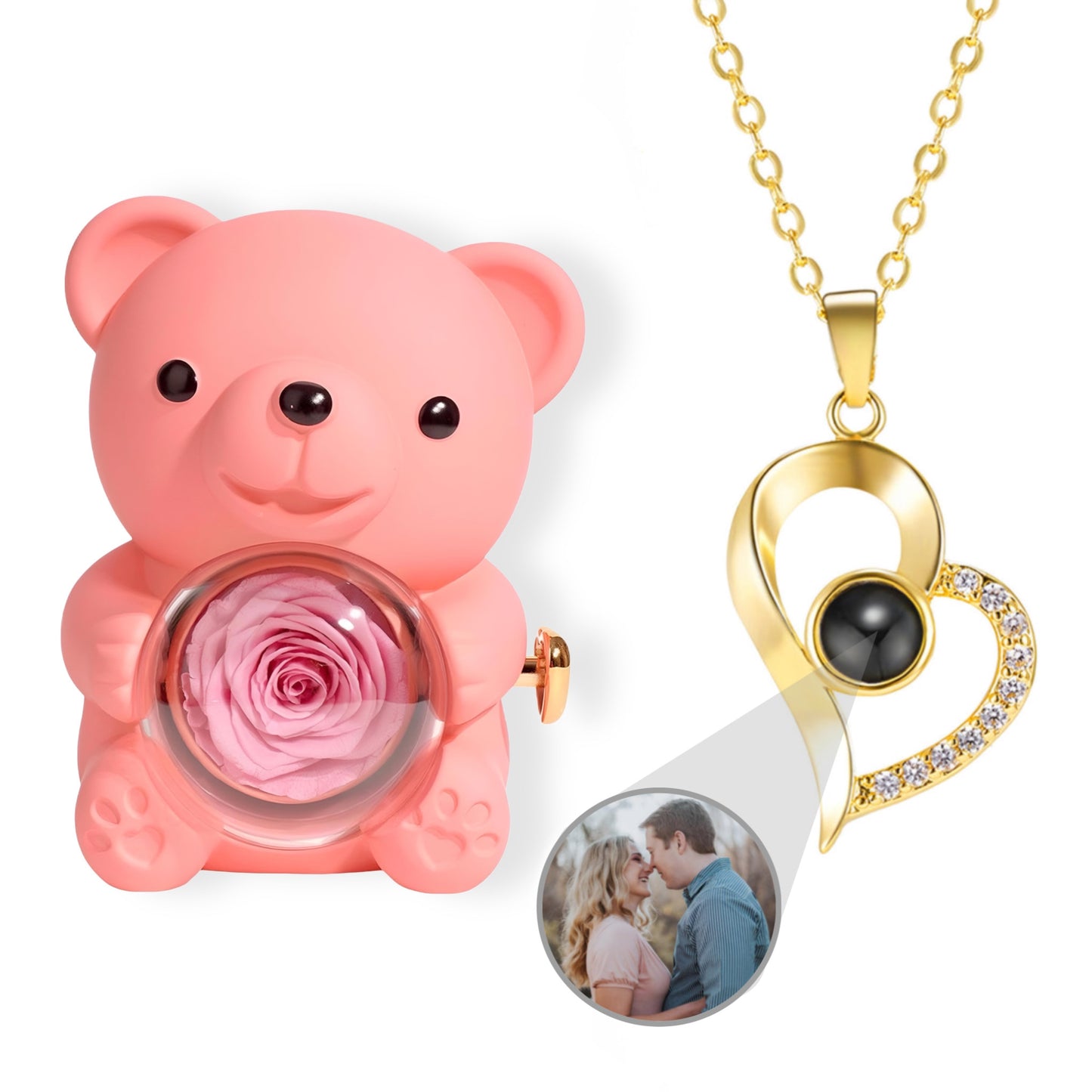 HORUS ORSO ROSA ETERNA™ | Collana Cuore Zirconato con Microfoto - Rosa / Oro 18K