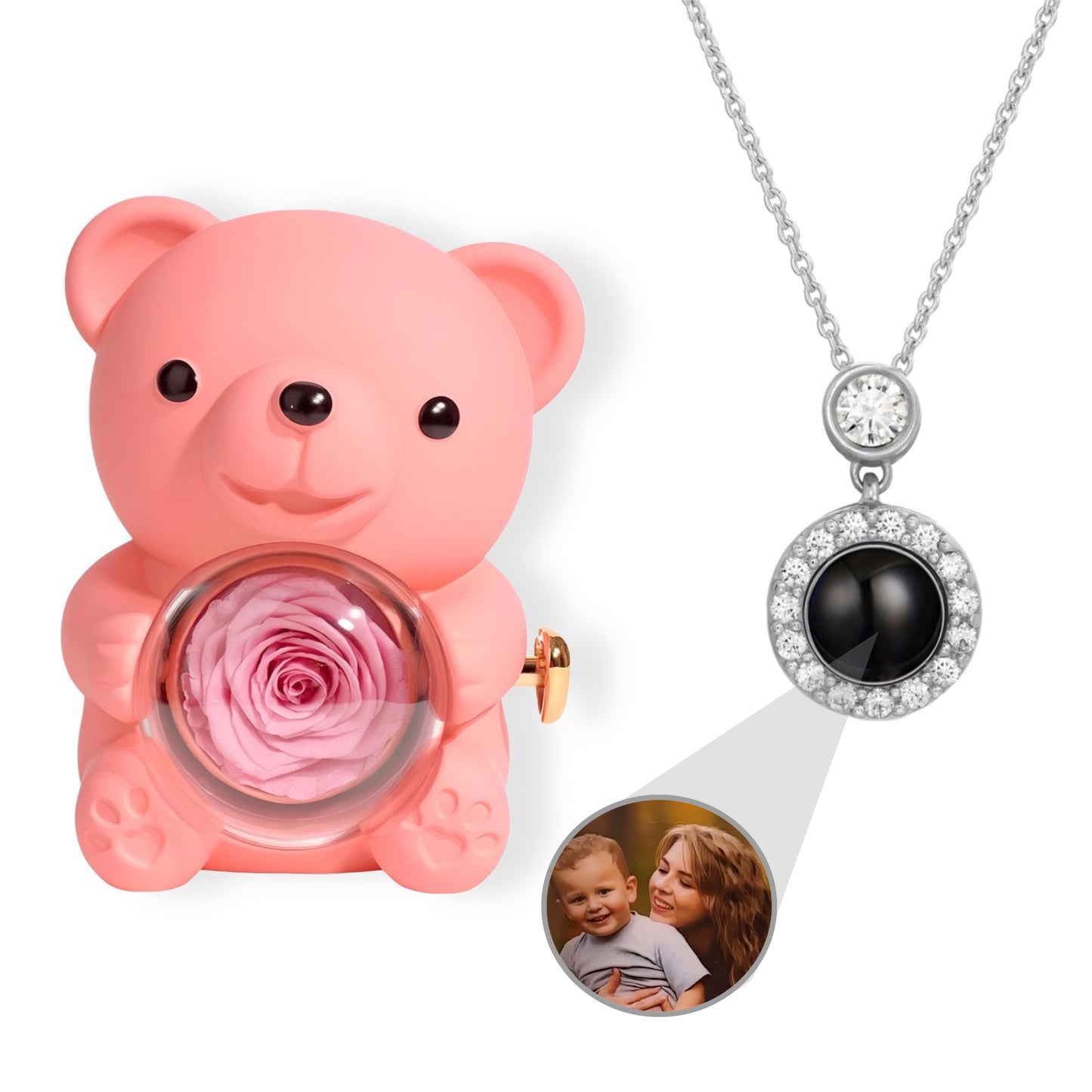 HORUS ORSO ROSA ETERNA™ | Collana occhio zirconato con Microfoto - Rosa / Argento 925