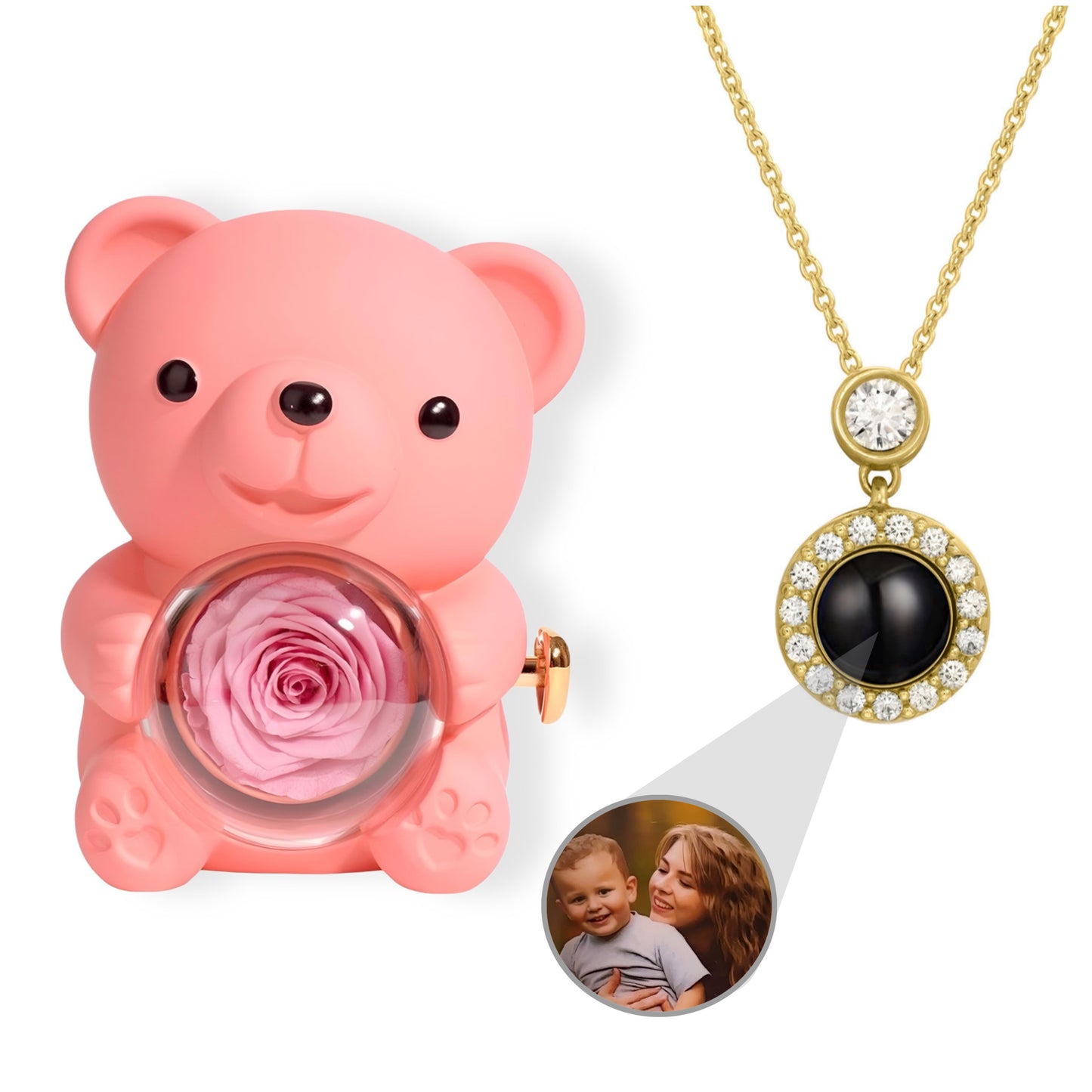 HORUS ORSO ROSA ETERNA™ | Collana occhio zirconato con Microfoto - Rosa / Oro 18K