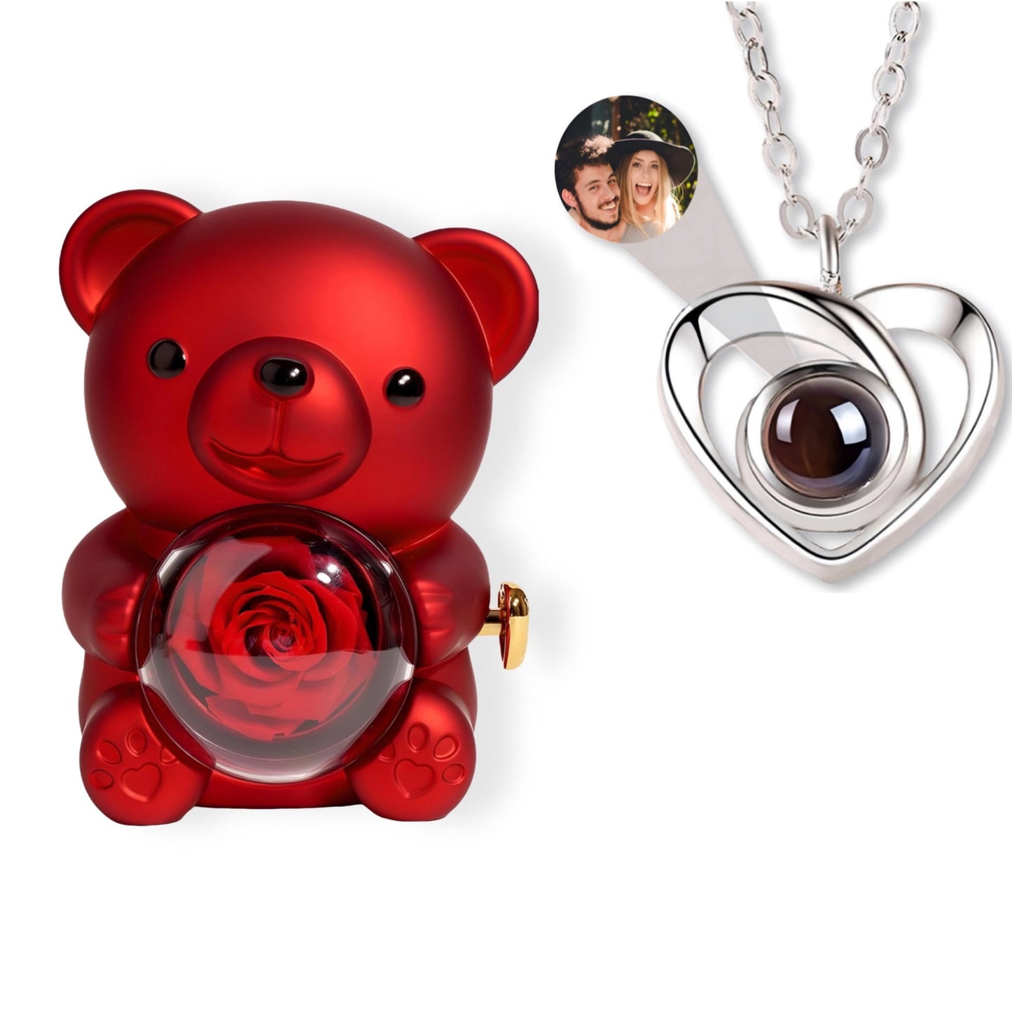 HORUS ORSO ROSA ETERNA™ | Collana Cuore con Microfoto - Rosso / Argento 925