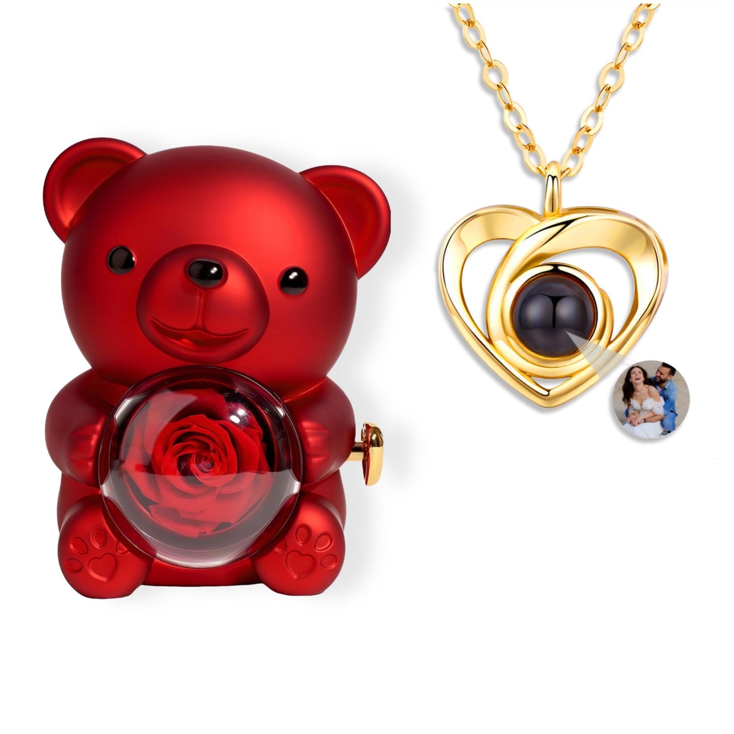 HORUS ORSO ROSA ETERNA™ | Collana Cuore con Microfoto - Rosso / Oro 18K