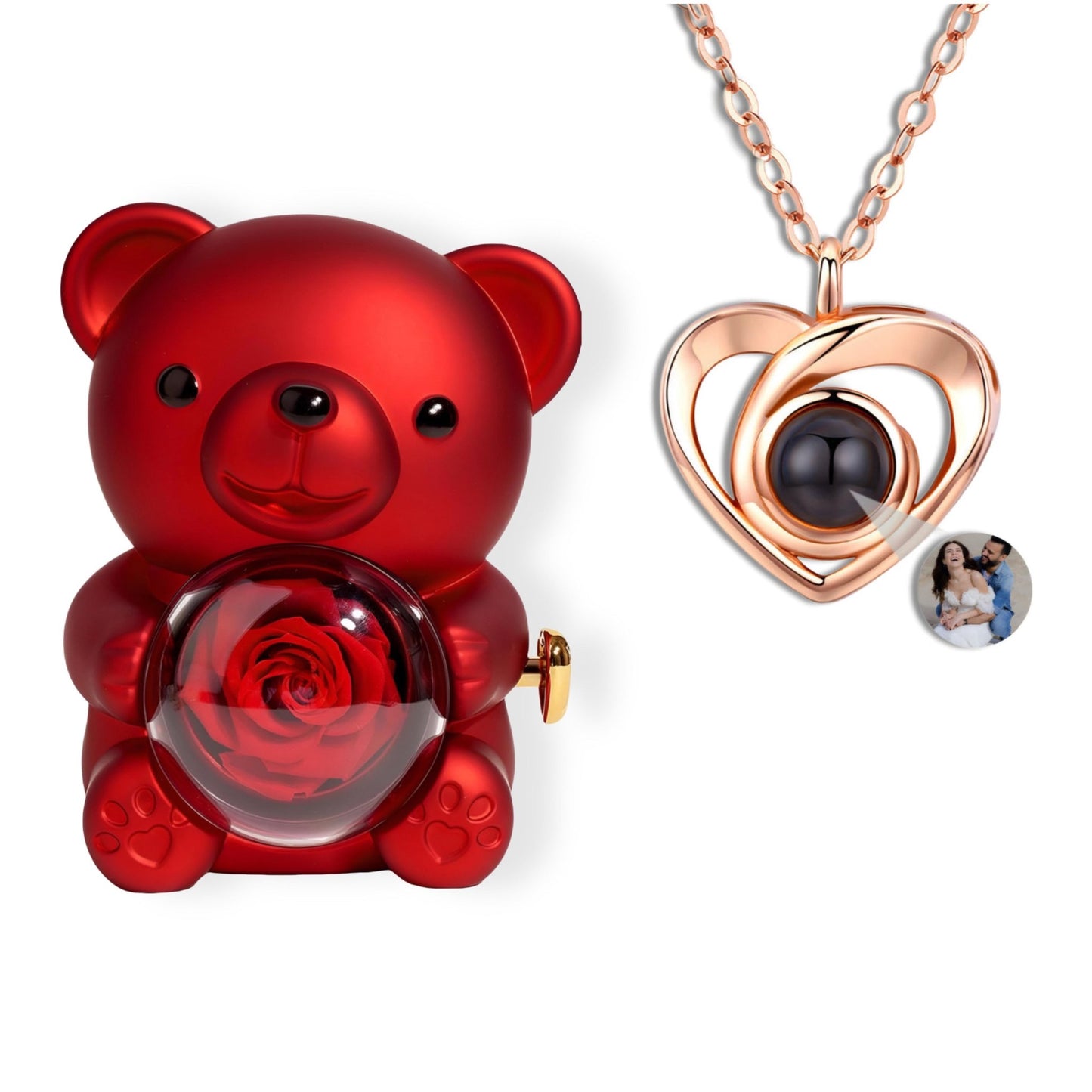 HORUS ORSO ROSA ETERNA™ | Collana Cuore con Microfoto - Rosso / Oro Rosa 18K