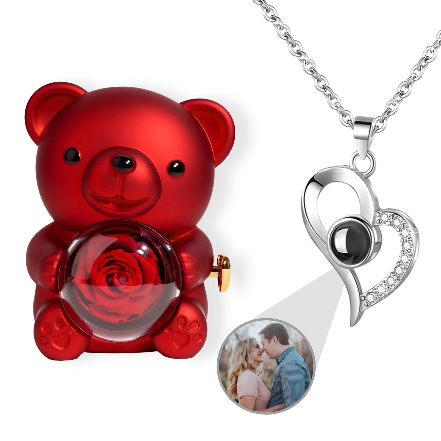 HORUS ORSO ROSA ETERNA™ | Collana Cuore Zirconato con Microfoto - Rosso / Argento 925