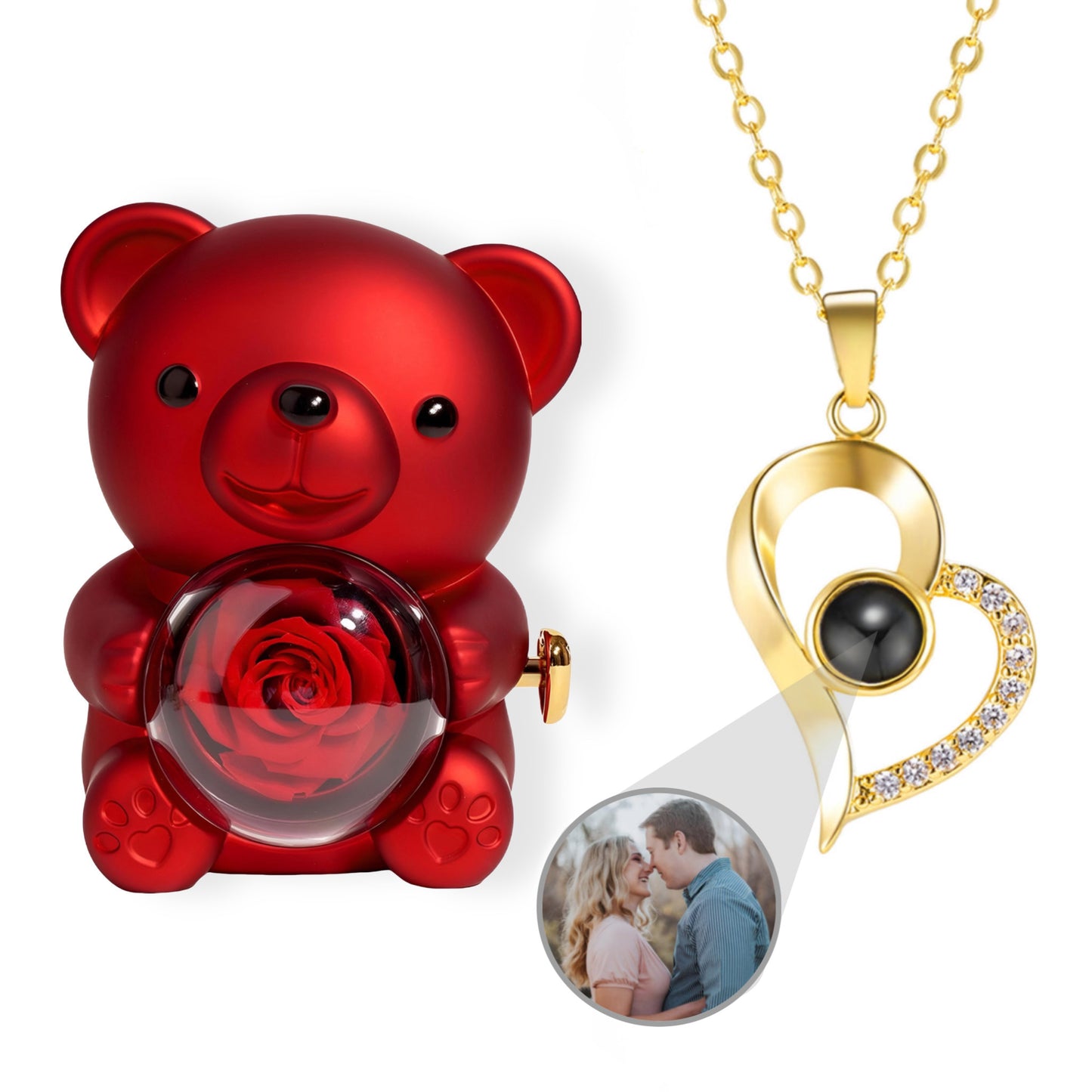 HORUS ORSO ROSA ETERNA™ | Collana Cuore Zirconato con Microfoto - Rosso / Oro 18K
