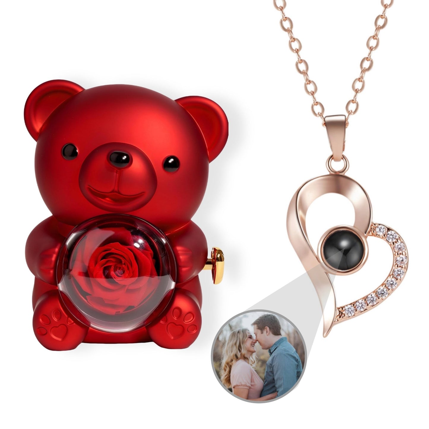 HORUS ORSO ROSA ETERNA™ | Collana Cuore Zirconato con Microfoto - Rosso / Oro Rosa 18K