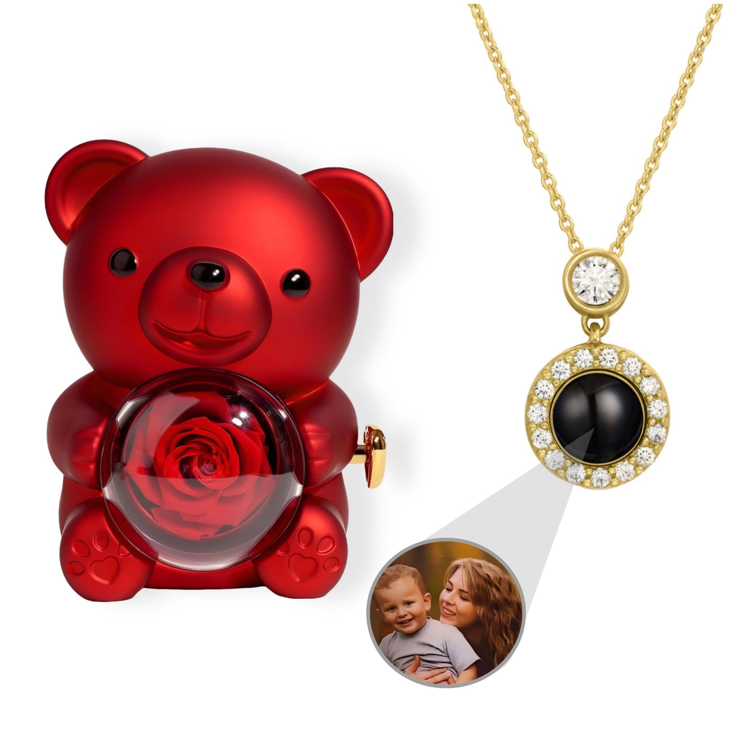 HORUS ORSO ROSA ETERNA™ | Collana occhio zirconato con Microfoto - Rosso / Oro 18K