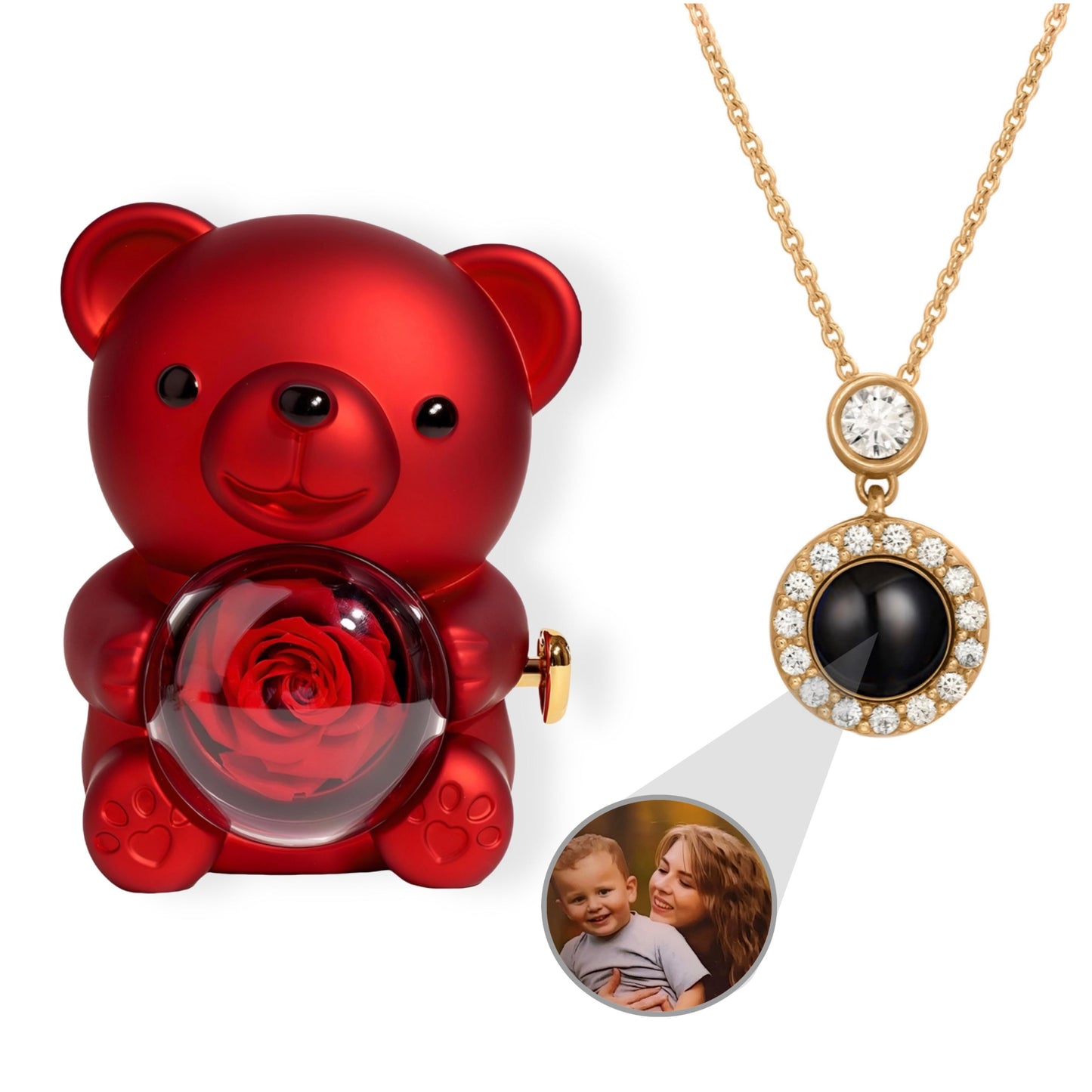 HORUS ORSO ROSA ETERNA™ | Collana occhio zirconato con Microfoto - Rosso / Oro Rosa 18K