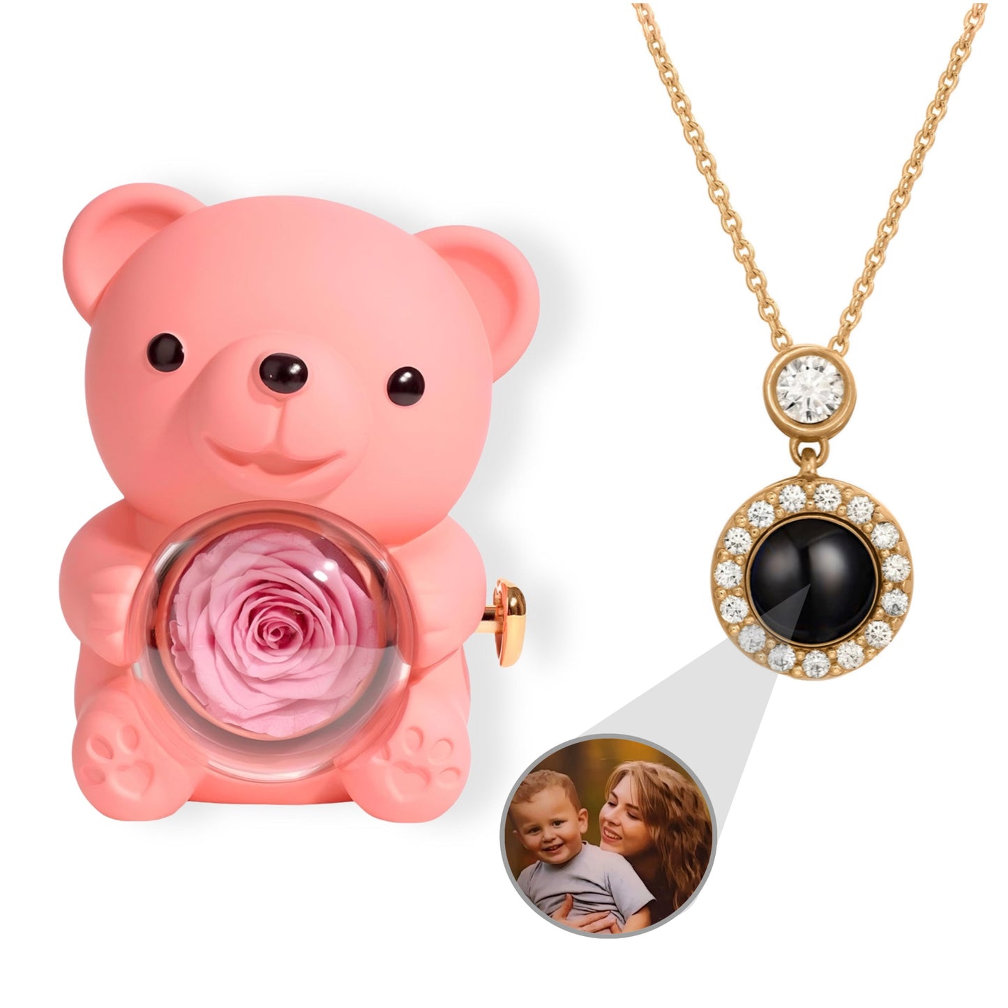 HORUS ORSO ROSA ETERNA™ | Collana occhio zirconato con Microfoto - Rosa / Oro Rosa 18K