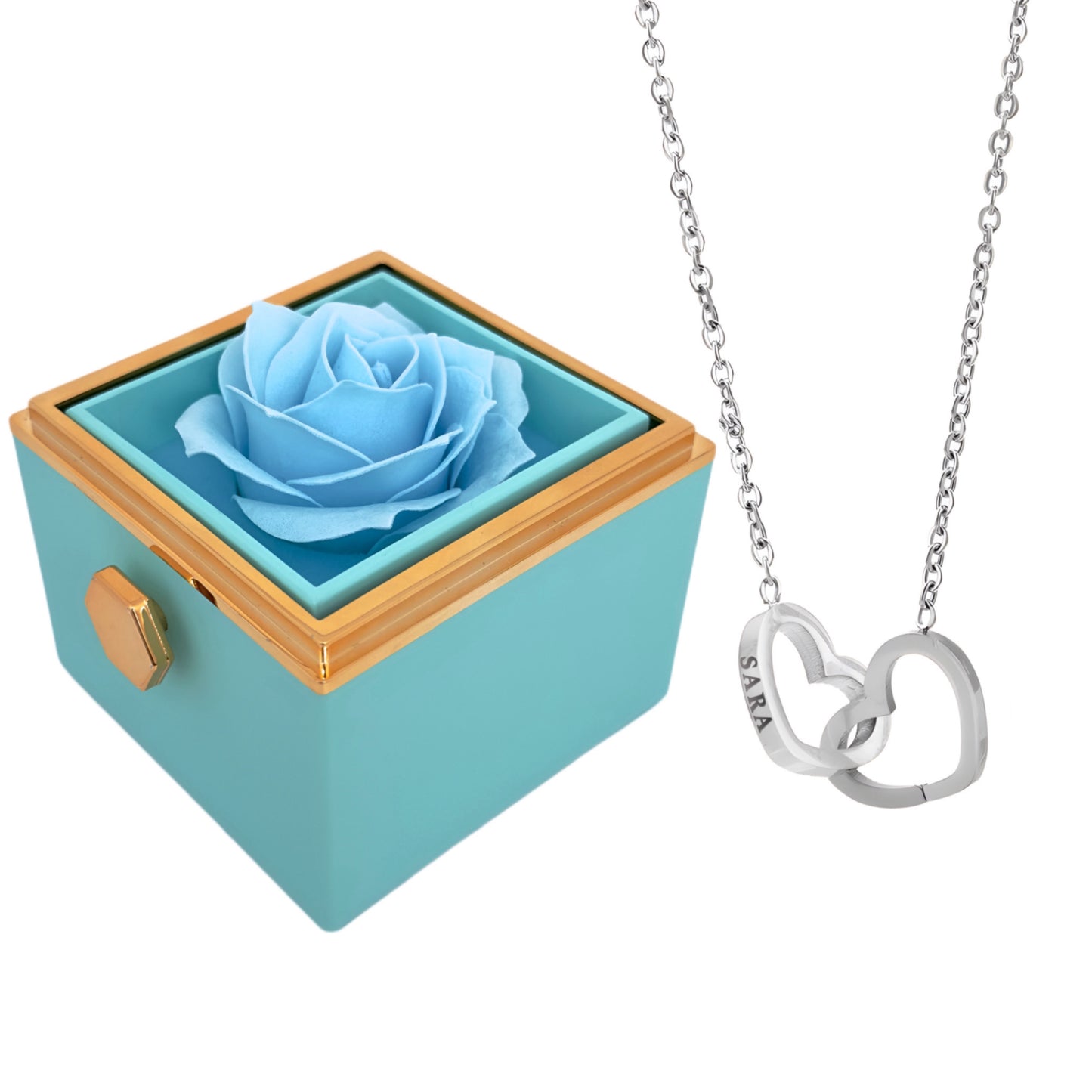HORUS COFANETTO ROSA™ | Collana doppio cuore - Azzurra / Argento 925