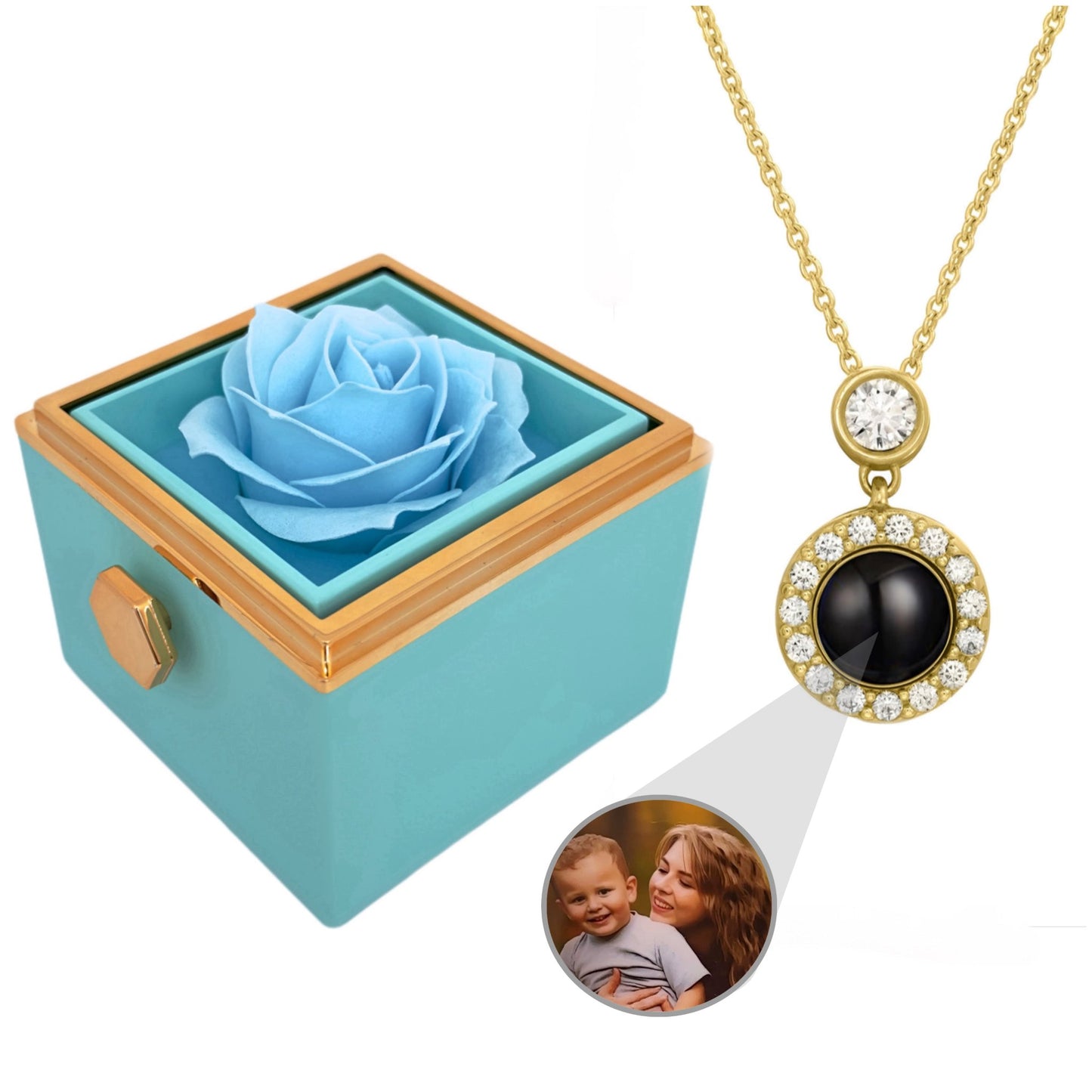 HORUS COFANETTO ROSA™ | Collana occhio zirconato con Microfoto - Rosso / Oro 18K
