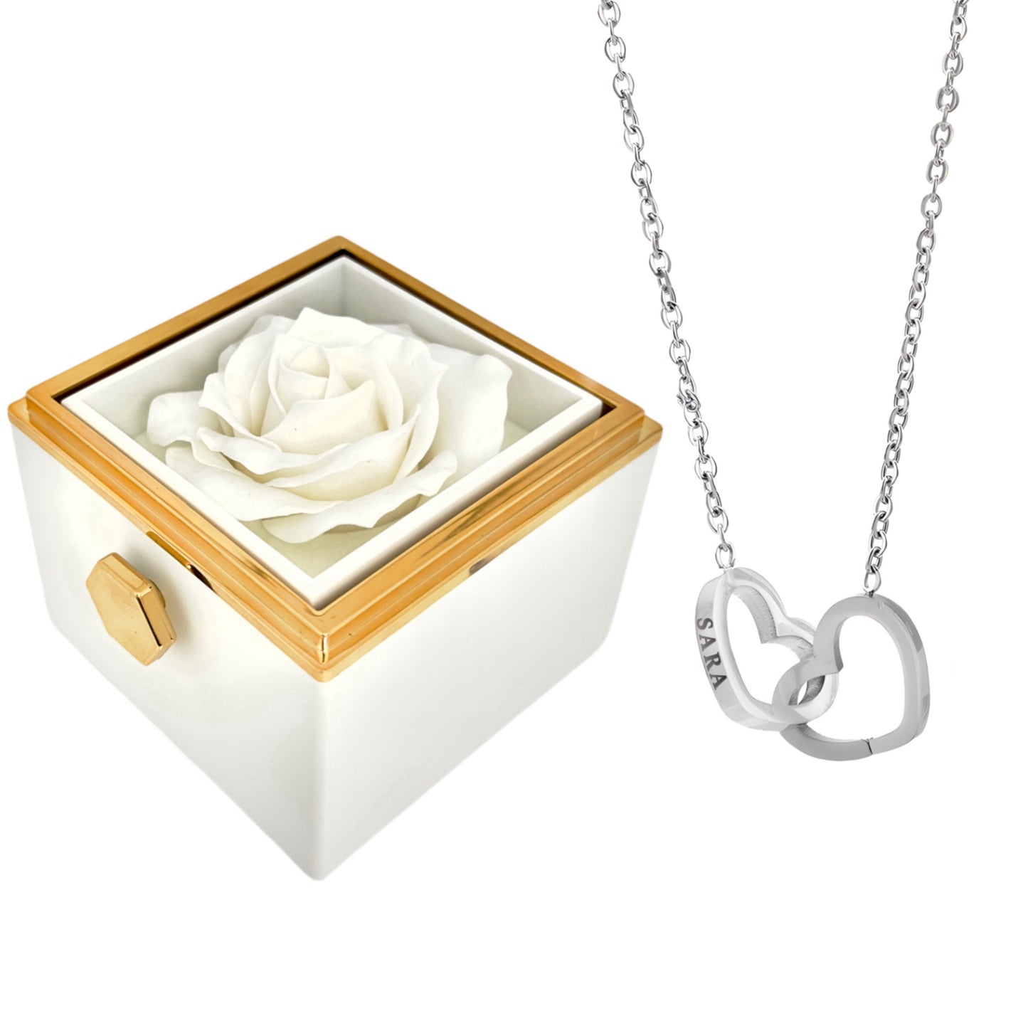 HORUS COFANETTO ROSA™ | Collana doppio cuore - Bianco / Argento 925