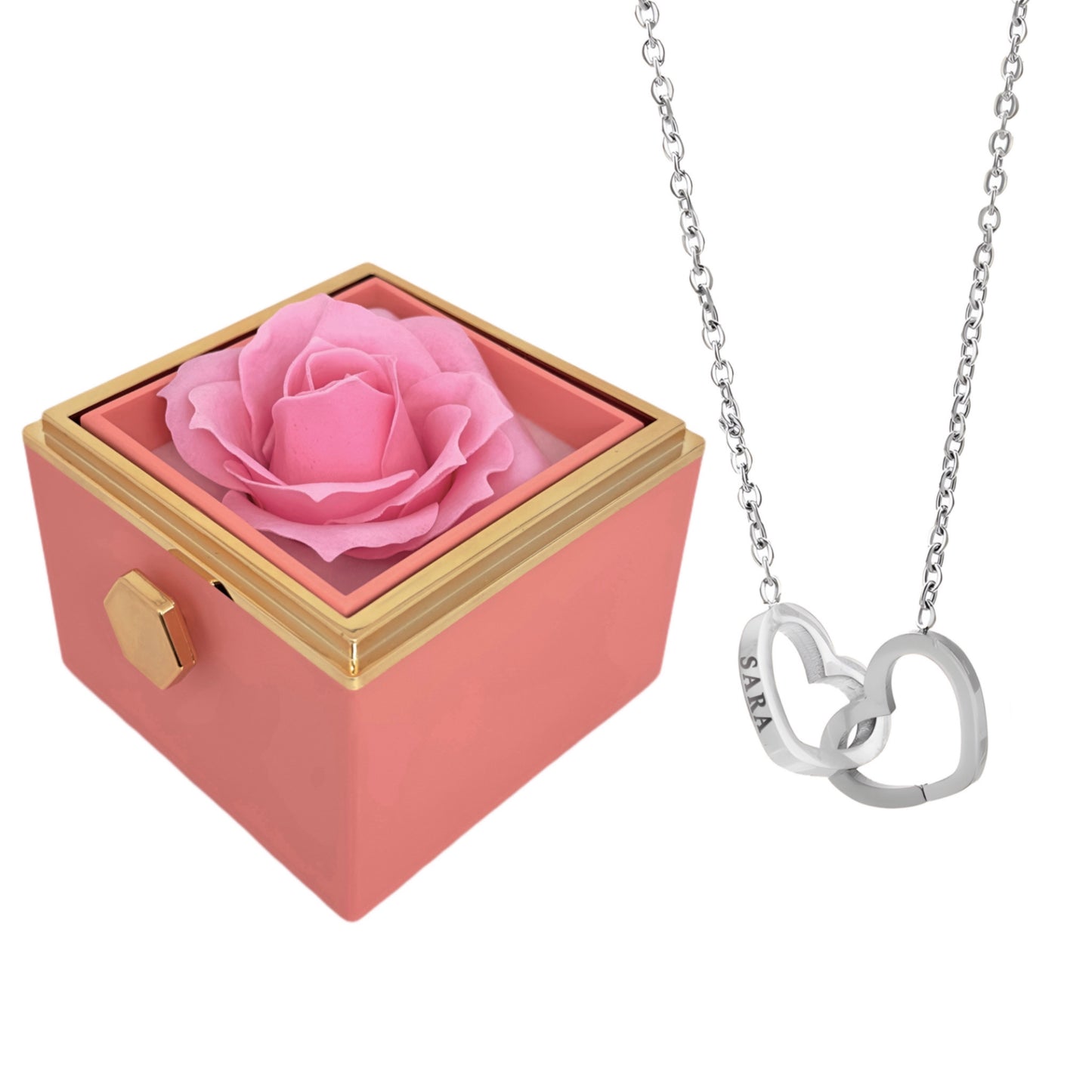 HORUS COFANETTO ROSA™ | Collana doppio cuore - Rosa / Argento 925