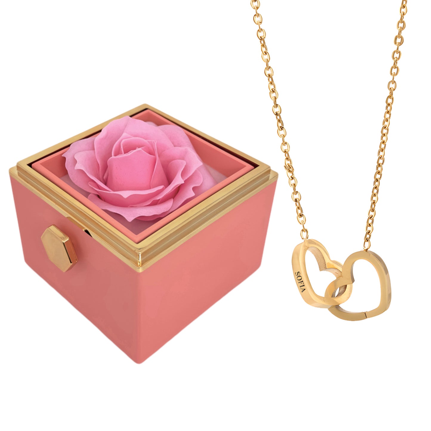 HORUS COFANETTO ROSA™ | Collana doppio cuore - Rosa / Oro 18K