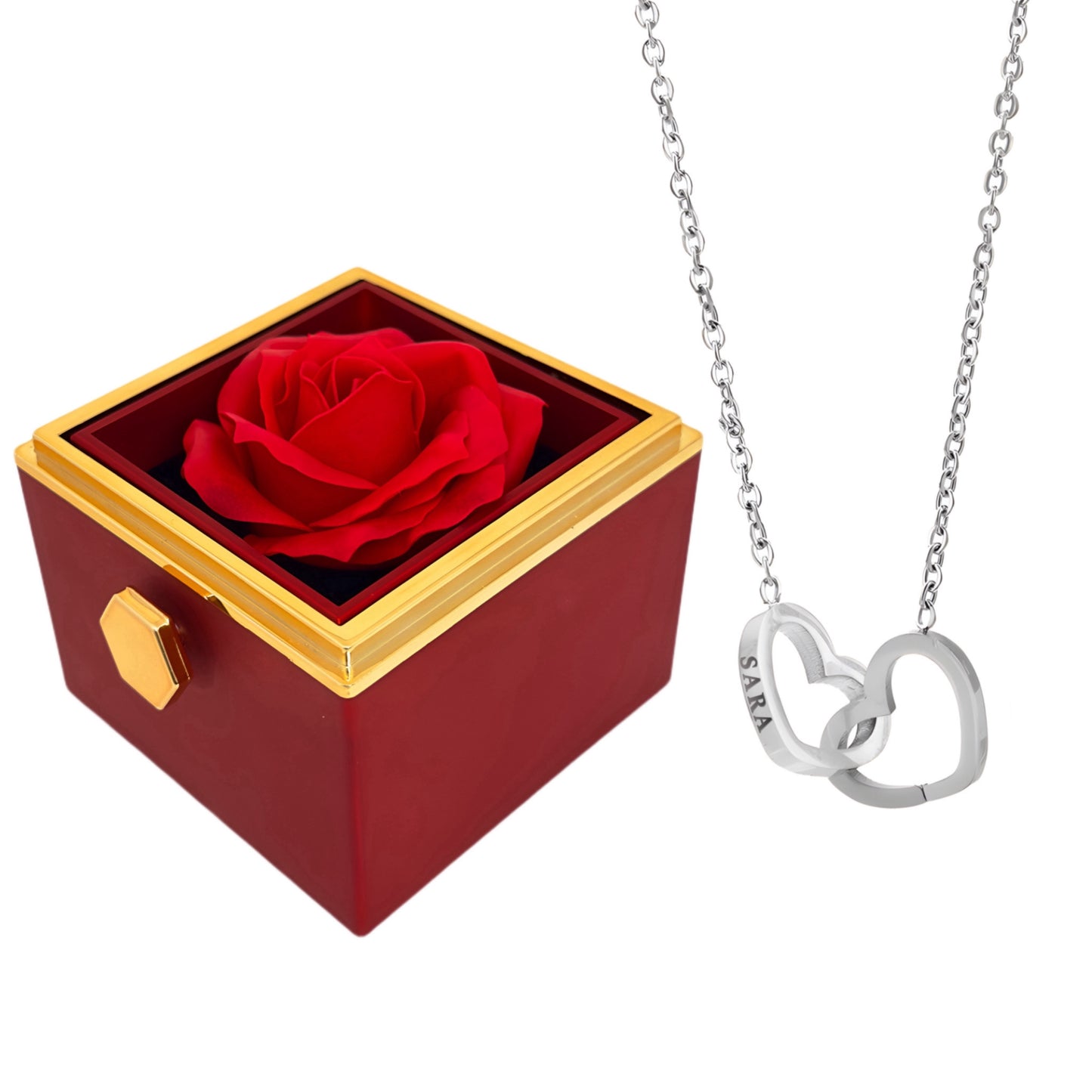 HORUS COFANETTO ROSA™ | Collana doppio cuore - Rosso / Argento 925