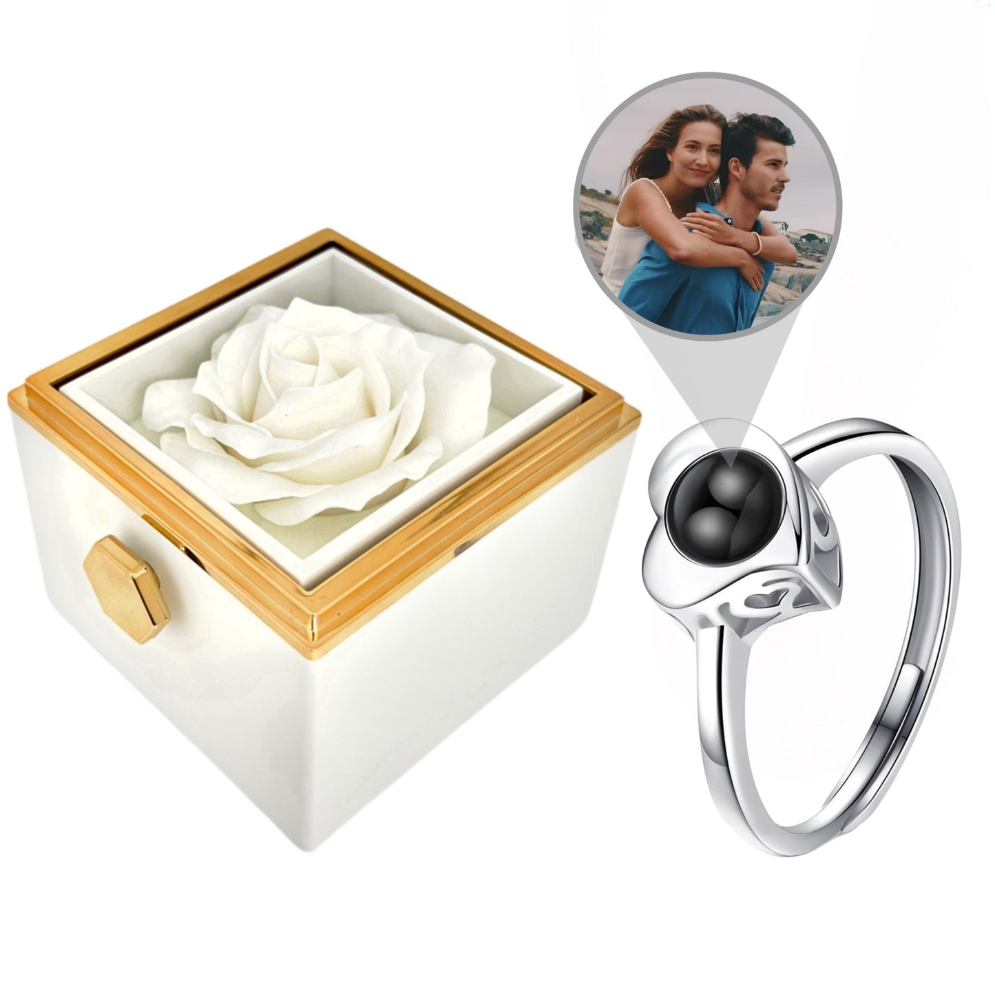 HORUS COFANETTO ROSA™ | Anello "Cuore Riflesso" con Microfoto - Bianco / Argento 925