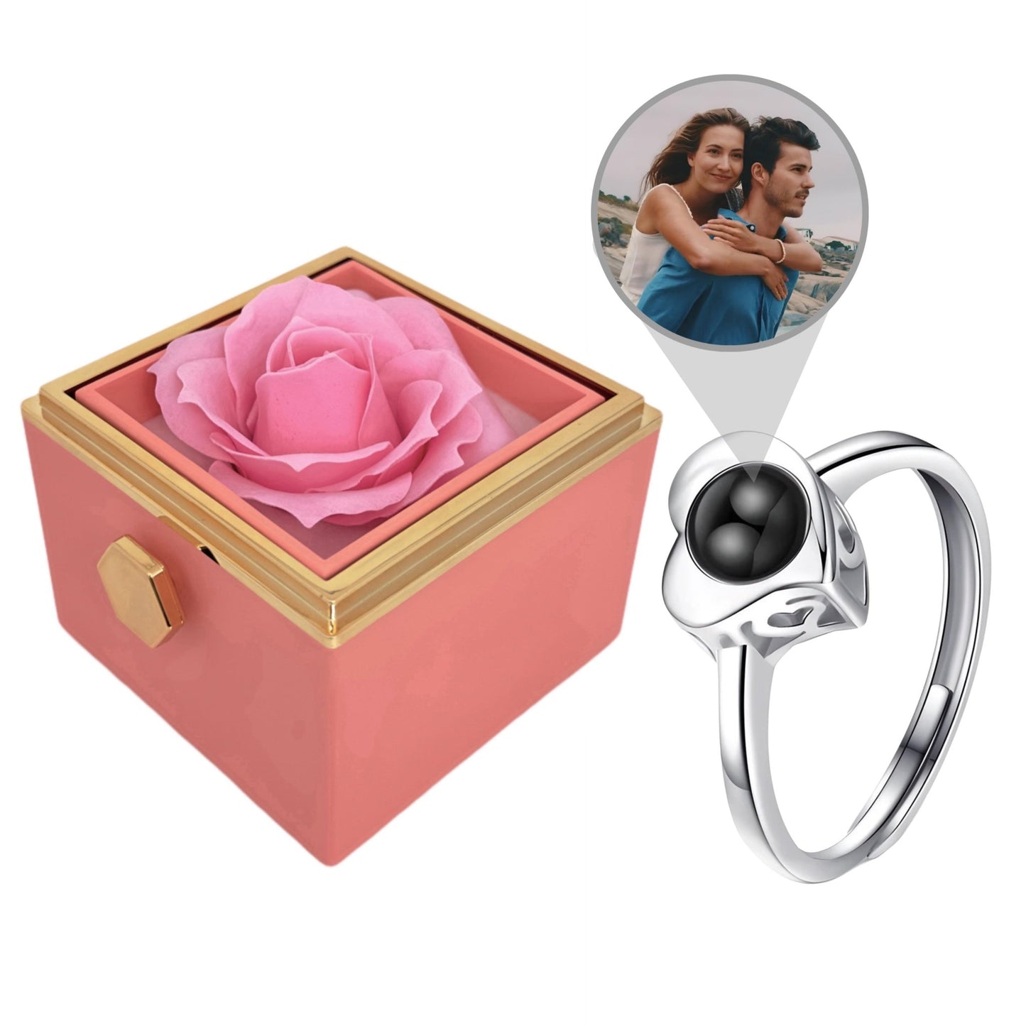 HORUS COFANETTO ROSA™ | Anello "Cuore Riflesso" con Microfoto - Rosa / Argento 925