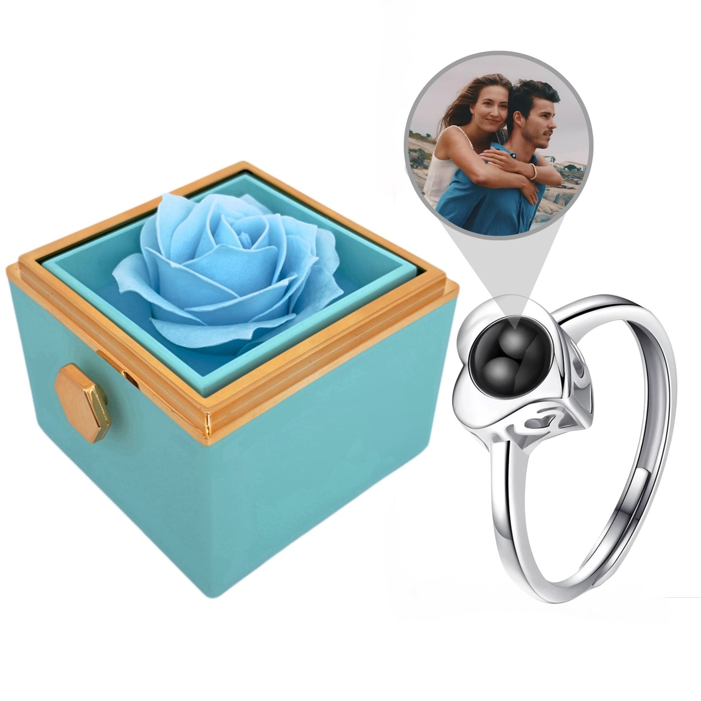 HORUS COFANETTO ROSA™ | Anello "Cuore Riflesso" con Microfoto - Azzurra / Argento 925