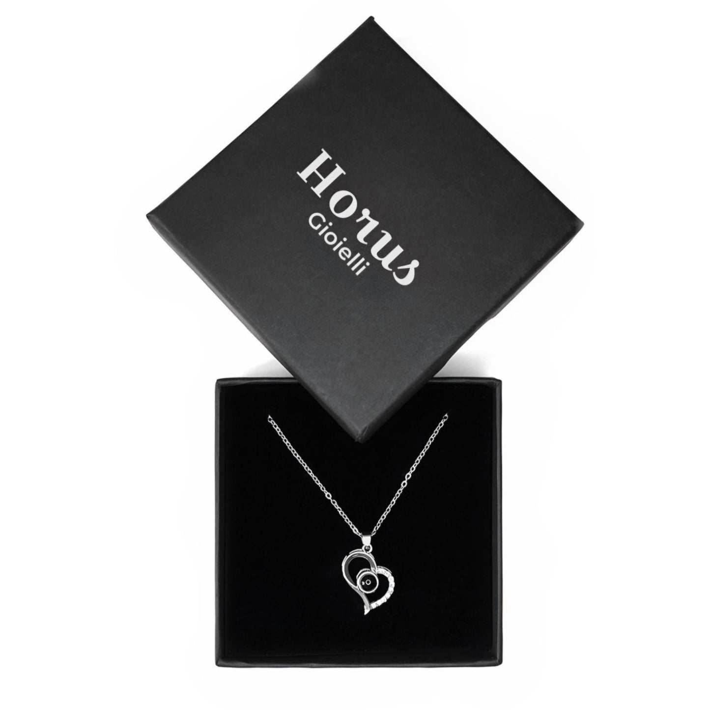 HORUS MOMENTS™ | Collana Cuore Zirconato con Microfoto - Argento