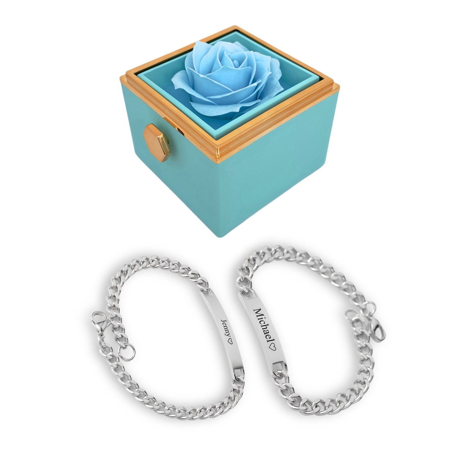 HORUS COFANETTO ROSA™ | Set bracciali incisi per coppie - Azzurra / Argento 925