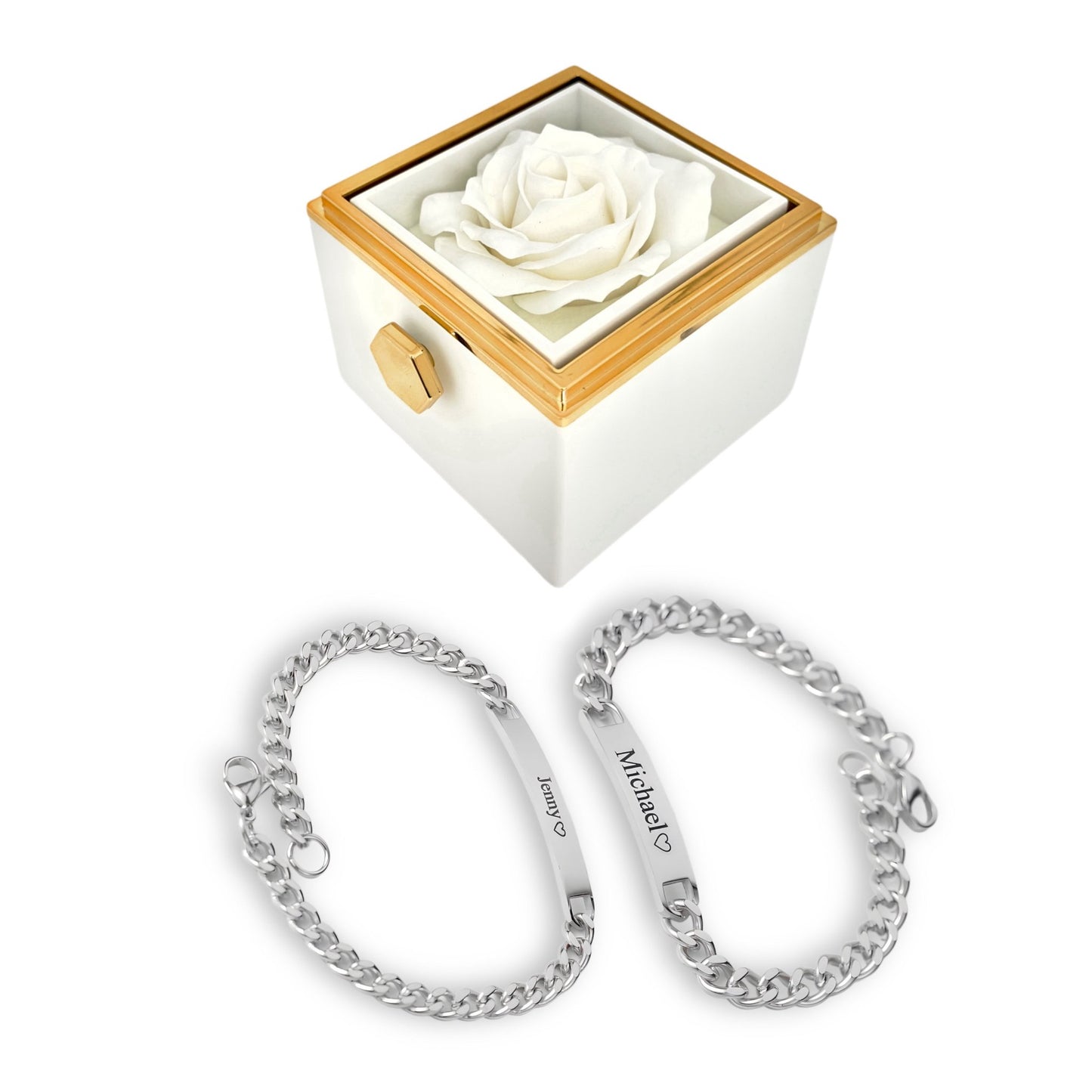 HORUS COFANETTO ROSA™ | Set bracciali incisi per coppie - Bianco / Argento 925