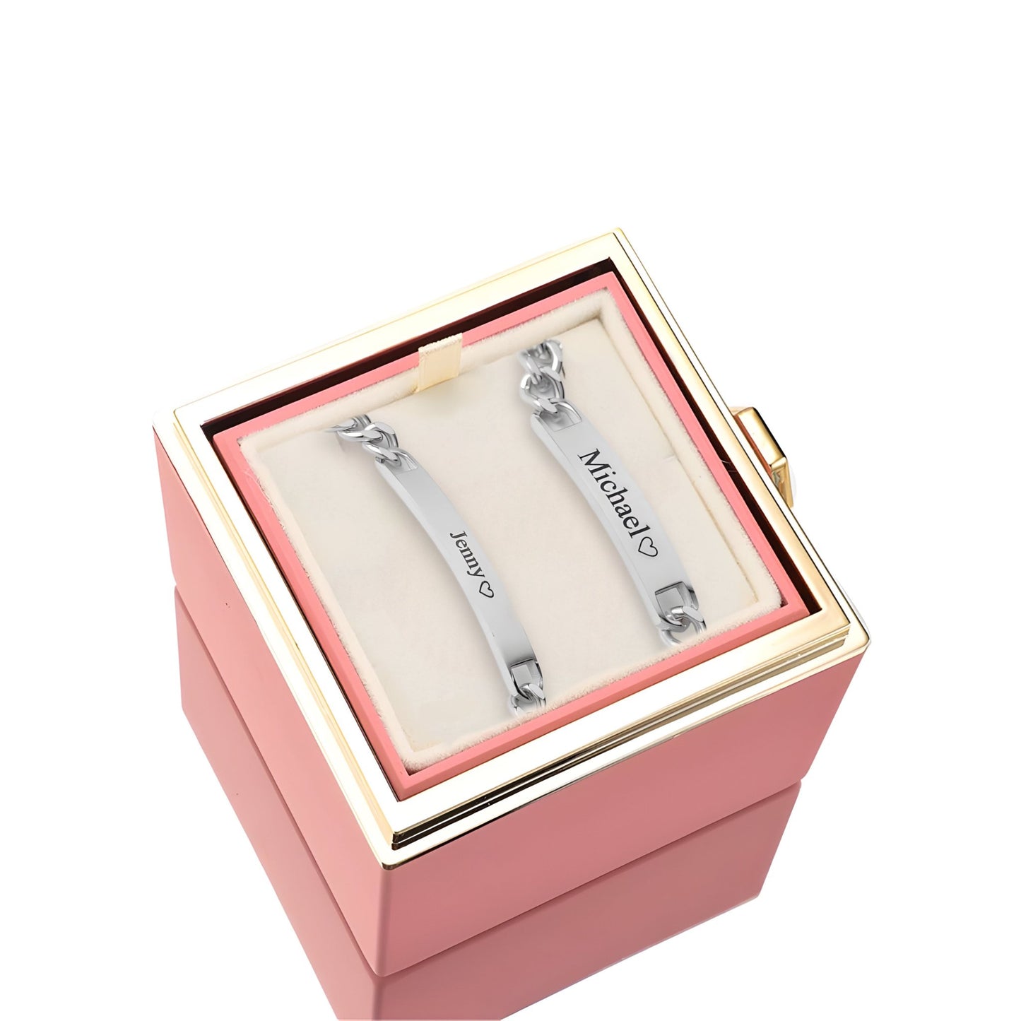 HORUS COFANETTO ROSA™ | Set bracciali incisi per coppie - Rosso / Argento 925