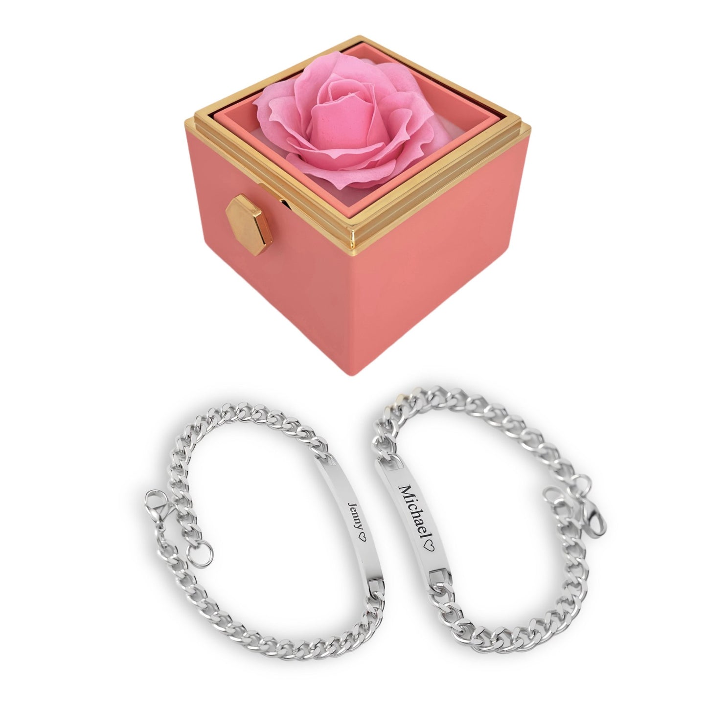 HORUS COFANETTO ROSA™ | Set bracciali incisi per coppie - Rosa / Argento 925