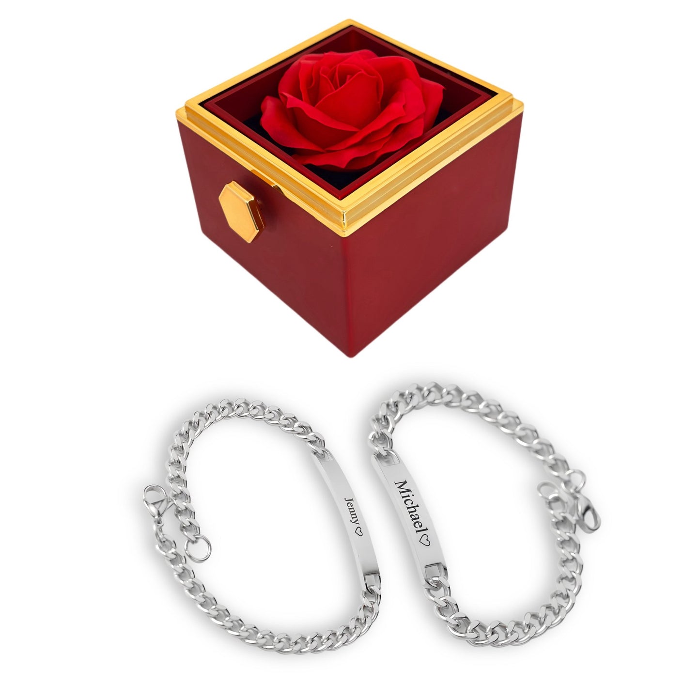 HORUS COFANETTO ROSA™ | Set bracciali incisi per coppie - Rosso / Argento 925