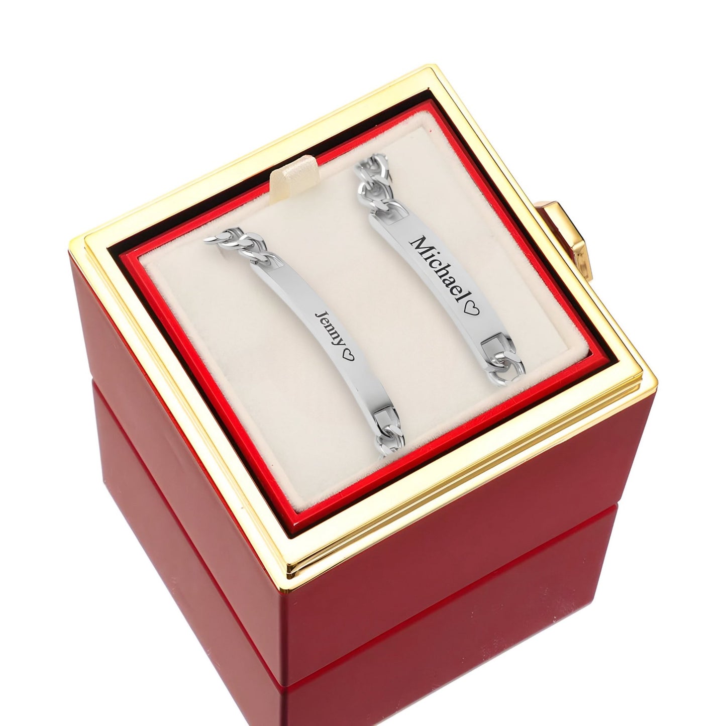 HORUS COFANETTO ROSA™ | Set bracciali incisi per coppie - Rosso / Argento 925