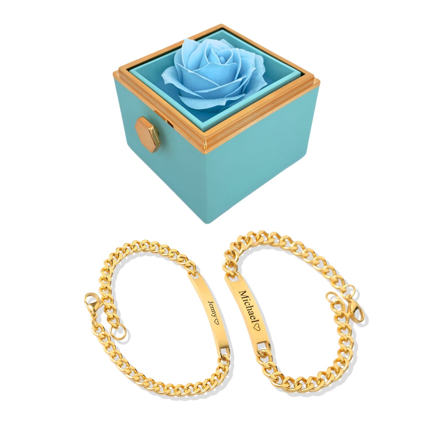 HORUS COFANETTO ROSA™ | Set bracciali incisi per coppie - Azzurra / Oro 18K