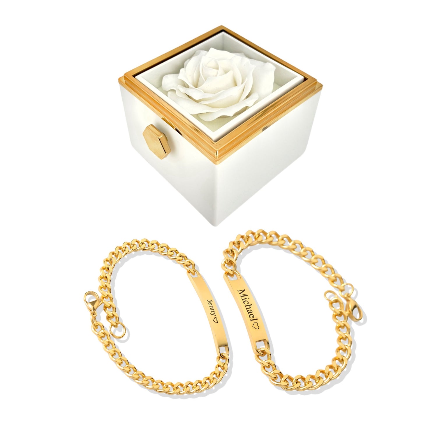 HORUS COFANETTO ROSA™ | Set bracciali incisi per coppie - Bianco / Oro 18K