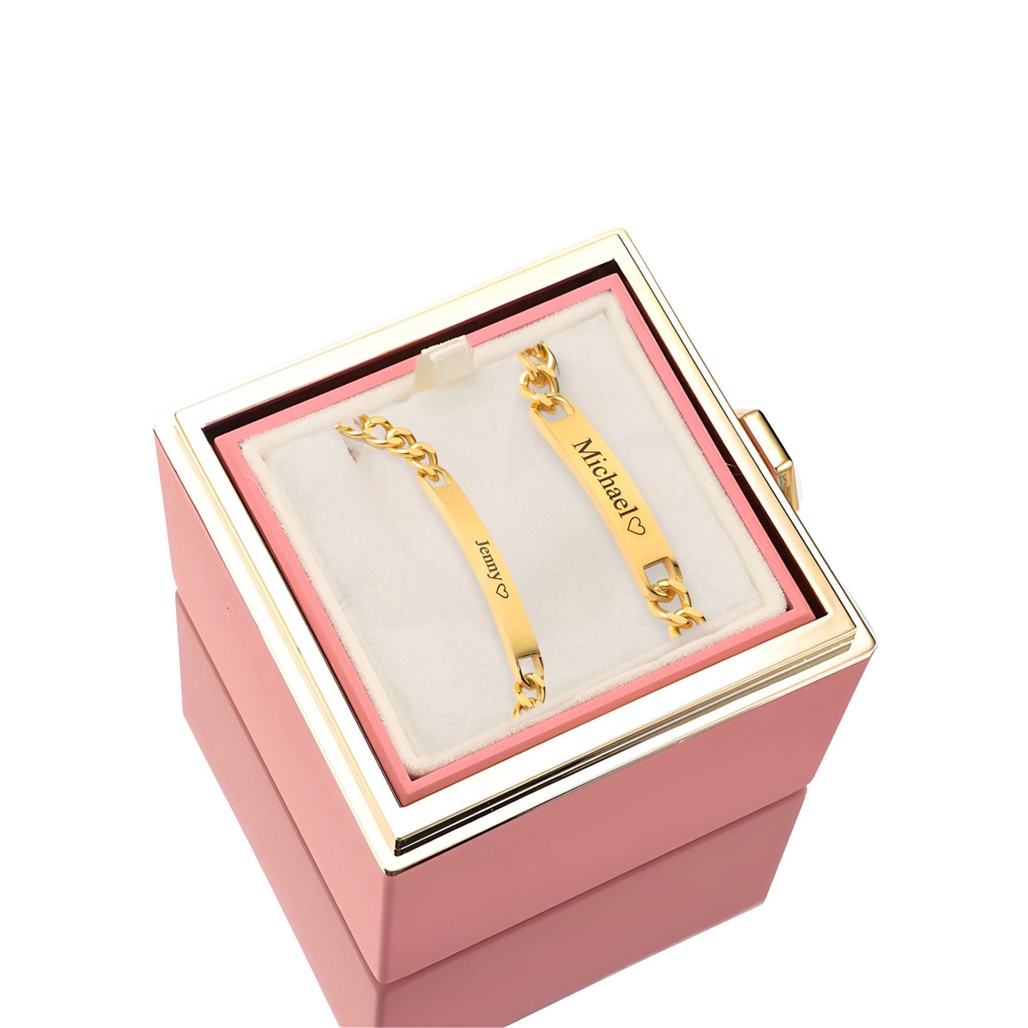 HORUS COFANETTO ROSA™ | Set bracciali incisi per coppie - Rosso / Argento 925