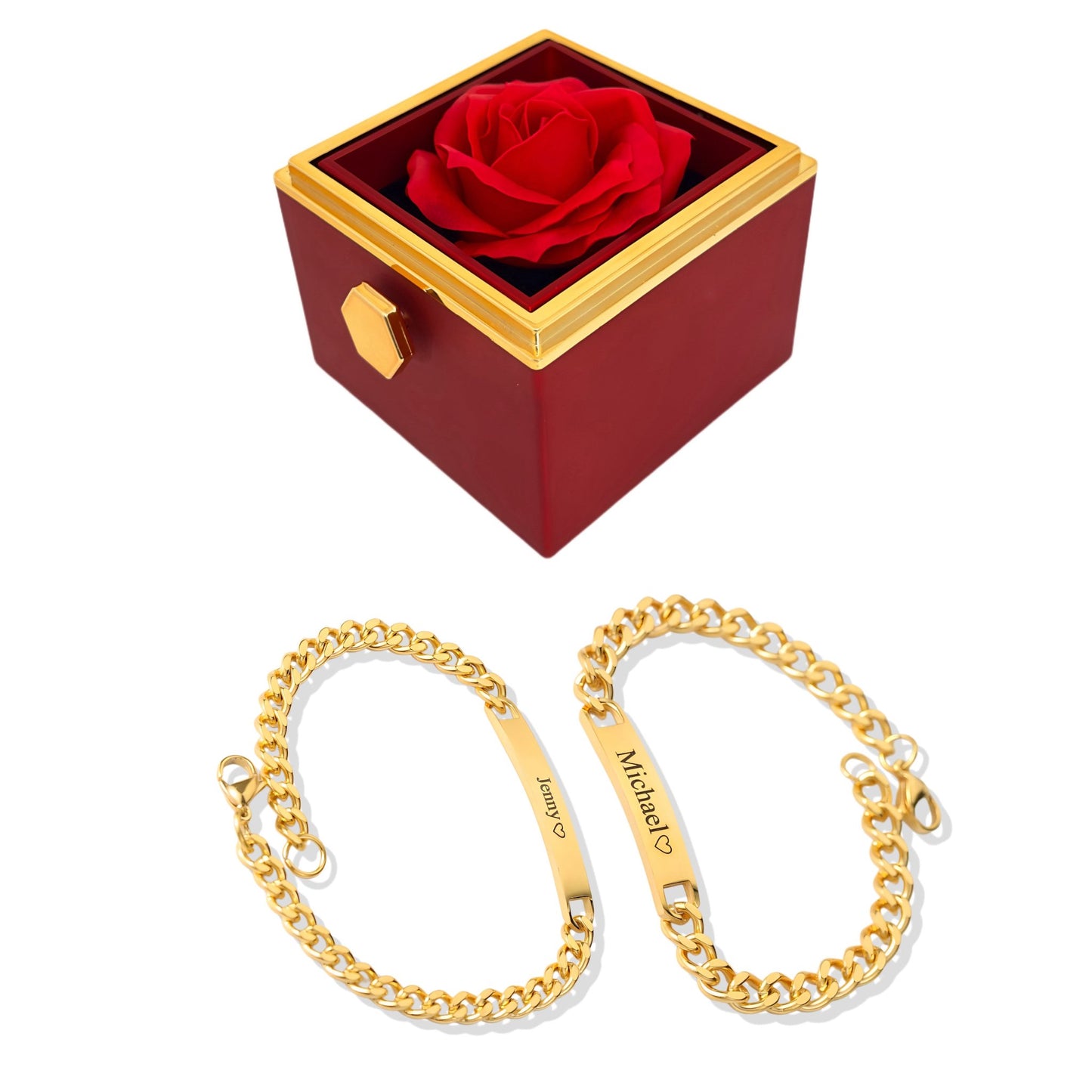 HORUS COFANETTO ROSA™ | Set bracciali incisi per coppie - Rosso / Oro 18K