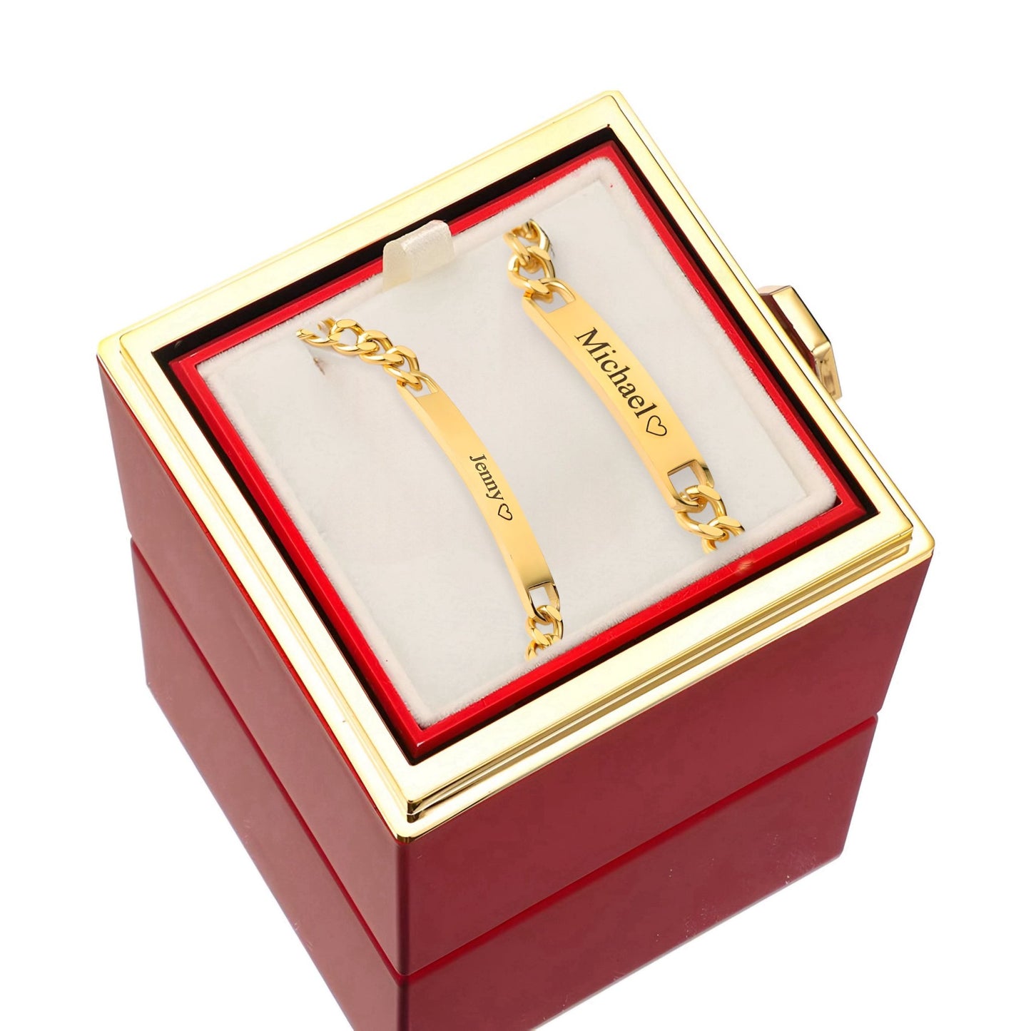 HORUS COFANETTO ROSA™ | Set bracciali incisi per coppie - Rosso / Argento 925