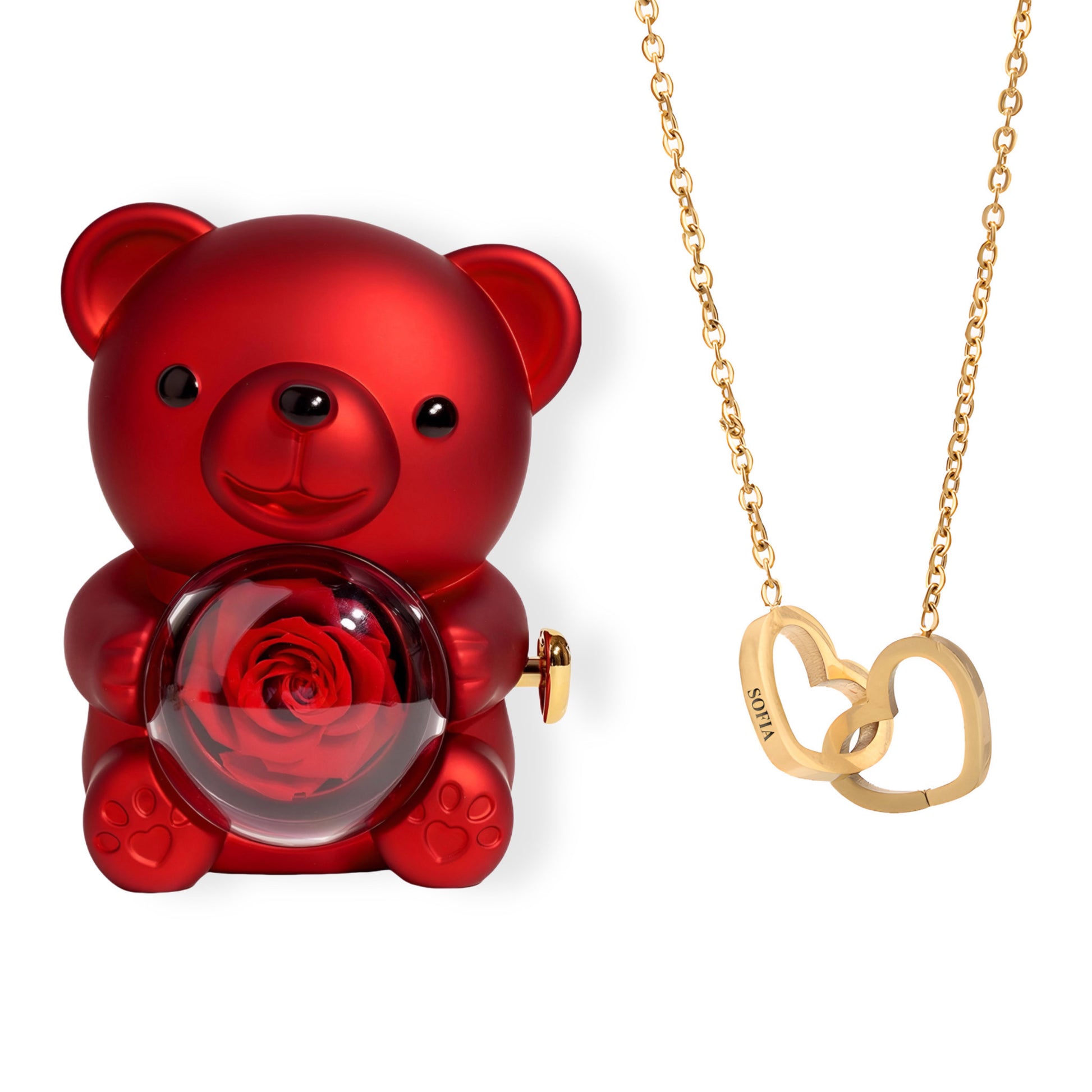 HORUS ORSO ROSA ETERNA™ | Collana doppio cuore - Rosso / Oro 18K