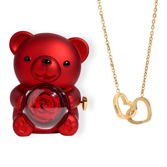 HORUS ORSO ROSA ETERNA™ | Collana doppio cuore - Rosso / Oro 18K